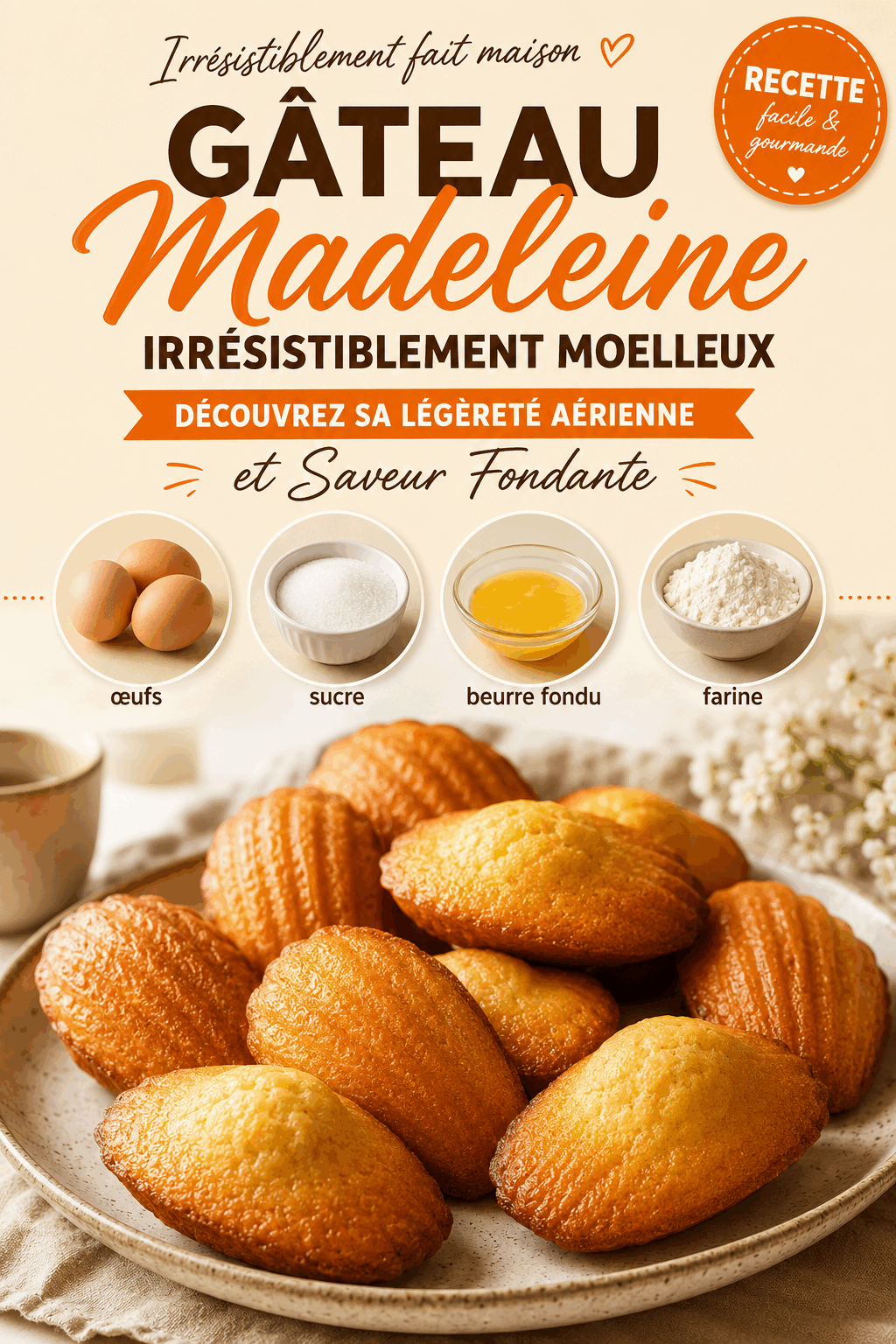 Gâteau Madeleine Irrésistiblement Moelleux – Découvrez sa Légèreté Aérienne et Saveur Fondante