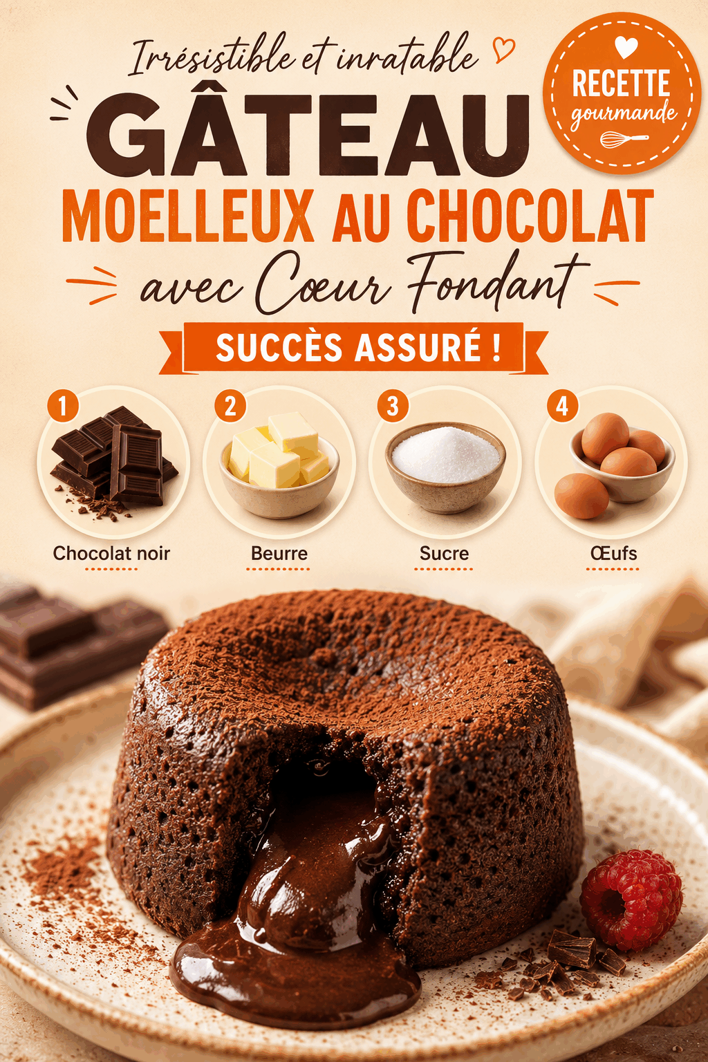 Gâteau Moelleux au Chocolat avec Cœur Fondant – Succès Assuré !