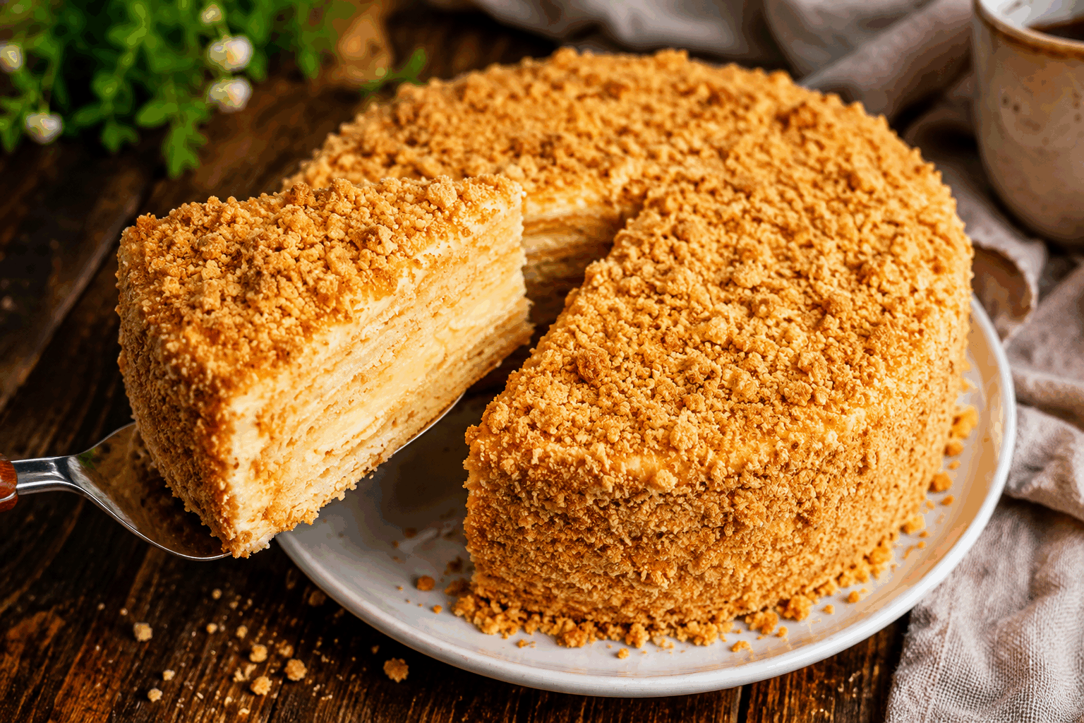 Gâteau Napoléon en 5 minutes, sans four ni prise de tête, un vrai délice ✨ Description Le Gâteau Napoléon est une pâtisserie traditionnelle composée de plusieurs couches de pâte feuilletée alternant avec une crème onctueuse à la vanille. Cette version express revisitée se prépare sans four et en à peine 5 minutes, idéale pour les gourmands pressés. Son goût délicieusement sucré et sa texture fondante en font un dessert parfait pour une occasion improvisée ou une pause gourmande. Informations Temps de préparation : 5 minutes Temps de cuisson : 0 minutes Nombre de portions : 4 personnes Difficulté : Facile Ingrédients Pour le gâteau 200 g de biscuits type Petit Beurre ou gavottes émiettées 300 ml de crème pâtissière vanille prête à l'emploi (ou crème pâtissière maison froide) 2 cuillères à soupe de confiture d'abricot (facultatif) Pour la décoration 20 g de chocolat noir râpé ou en copeaux Un peu de sucre glace Préparation Dans un plat rectangulaire ou un moule à cake, étale une fine couche de crème pâtissière au fond. Dispose une couche uniforme de biscuits écrasés ou émiettés, puis recouvre-les avec un peu de crème pâtissière. Renouvelle l'opération en alternant biscuits émiettés et crème jusqu'à épuisement des ingrédients, en terminant par une couche de crème. Si tu souhaites, étale une fine couche de confiture d'abricot entre deux couches pour apporter douceur et humidité. Réserve le gâteau au frais pendant au moins 1 heure pour que les biscuits s’imprègnent bien et que les couches se tiennent. Avant de servir, saupoudre le gâteau de chocolat râpé et d’un léger voile de sucre glace pour une jolie finition. Astuces Utilise des biscuits bien secs pour éviter que le gâteau ne devienne trop mou. Si tu manques de temps, une crème pâtissière prête à l'emploi est idéale pour garder la recette rapide. Pour une version encore plus gourmande, ajoute quelques gouttes d’extrait de vanille ou d’amande dans la crème. Conserve le gâteau au réfrigérateur et consomme-le dans les 24 heures pour une fraîcheur optimale. Service Ce Gâteau Napoléon express se sert bien frais, idéal en dessert après un repas léger ou au goûter avec un thé ou un café. Présente-le coupé en parts carrées sur une assiette blanche, accompagné éventuellement de quelques fruits rouges pour une touche de couleur et de fraîcheur.