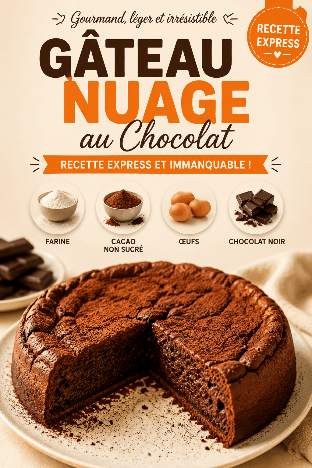 Gâteau Nuage au Chocolat : Recette Express et Immanquable !