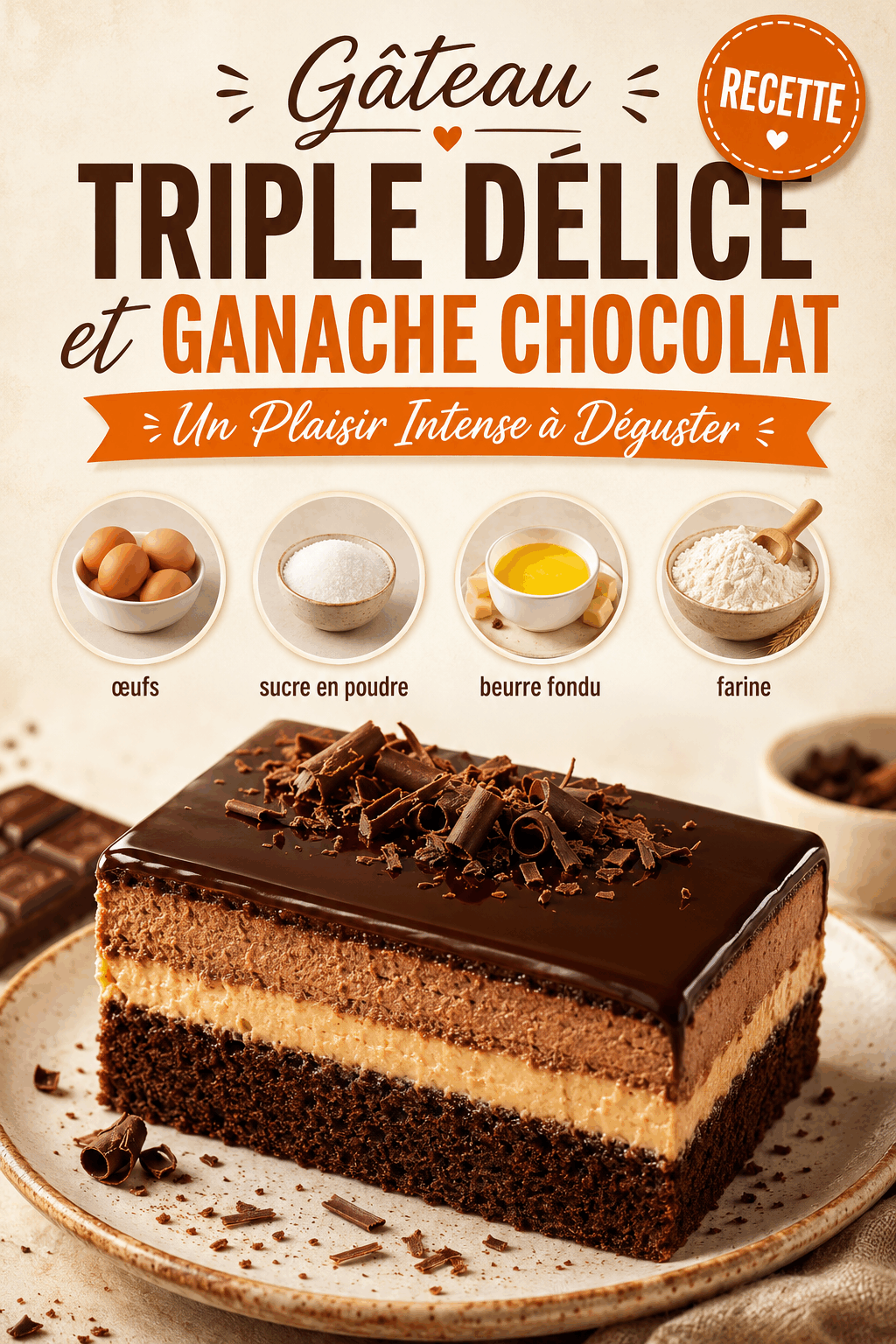 Gâteau Triple Délice et Ganache Chocolat – Un Plaisir Intense à Déguster