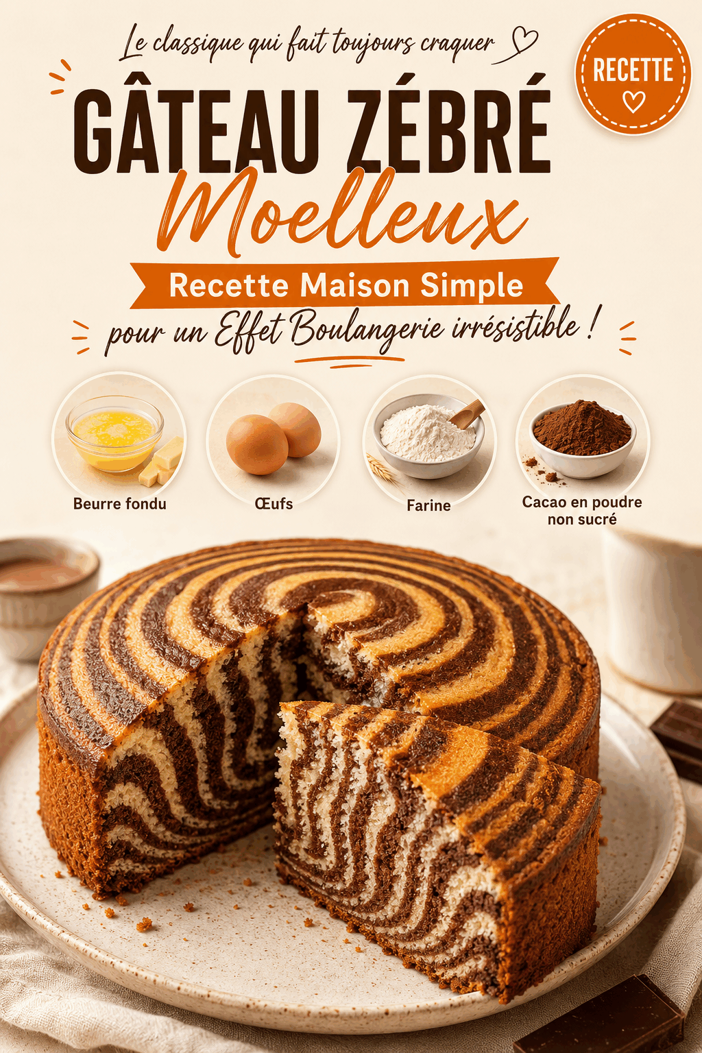 Gâteau Zébré Moelleux : Recette Maison Simple pour un Effet Boulangerie irrésistible !