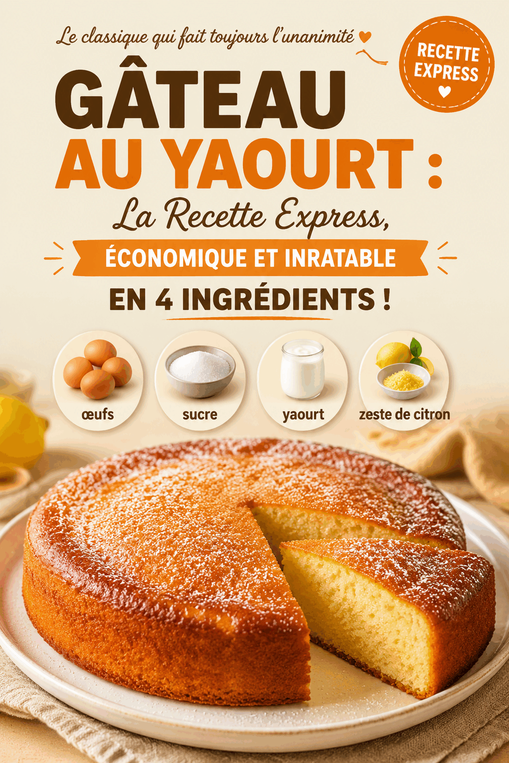 Gâteau au Yaourt : La Recette Express, Économique et Inratable en 4 Ingrédients !