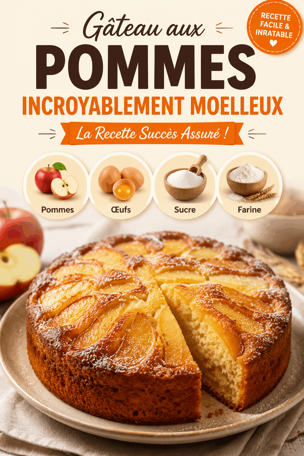 Gâteau aux Pommes Incroyablement Moelleux – La Recette Succès Assuré !