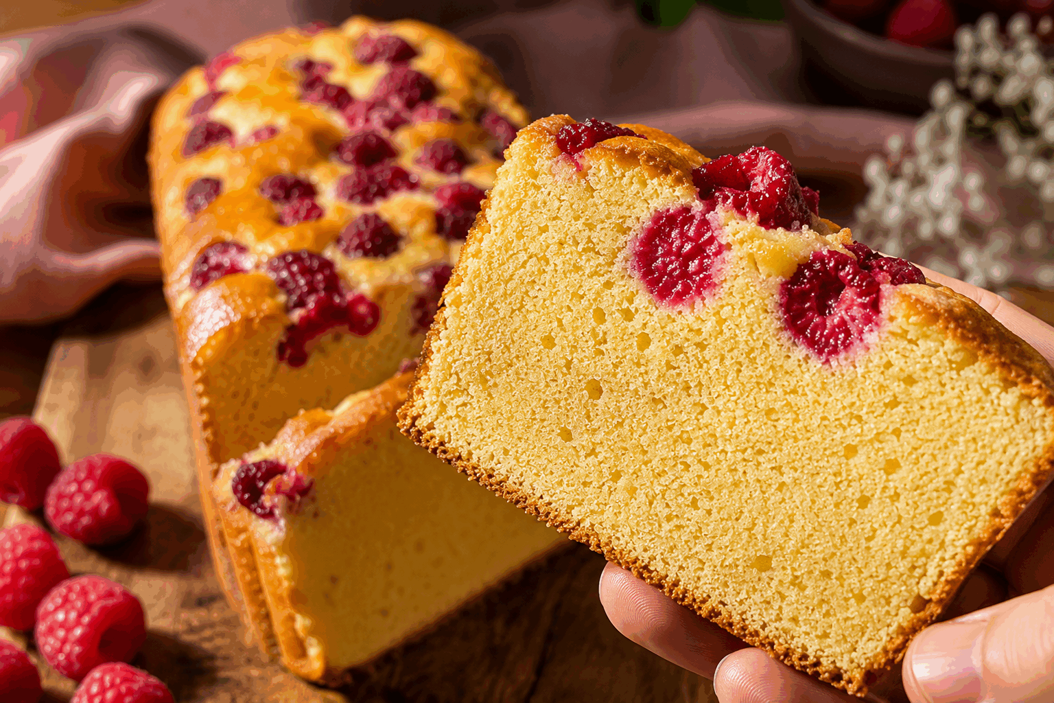 Gâteau aux framboises sans farine en 5 ingrédients, fondant et léger comme une plume 🌸 Description Ce gâteau aux framboises sans farine est une véritable révélation pour les amateurs de desserts légers et fruités. Sa texture fondante et aérienne, obtenue grâce à une préparation simple en seulement cinq ingrédients, évoque la douceur d’un nuage sucré. Parfait pour un goûter estival ou une occasion spéciale, il ravira tous les palais avec son équilibre subtil entre acidité et douceur. Informations Temps de préparation : 15 minutes Temps de cuisson : 35 minutes Nombre de portions : 6 personnes Difficulté : Facile Ingrédients Pour le gâteau 4 œufs 150 g de sucre en poudre 200 g de framboises fraîches ou surgelées 100 g de poudre d’amandes 1 pincée de sel Préparation Préchauffe le four à 180°C (chaleur tournante de préférence). Sépare les blancs des jaunes d’œufs. Dans un saladier, fouette les jaunes d’œufs avec 100 g de sucre jusqu’à obtenir un mélange pâle et mousseux. Incorpore délicatement la poudre d’amandes au mélange de jaunes. Dans un autre bol, monte les blancs en neige ferme avec une pincée de sel, puis ajoute le reste du sucre en fin de fouettage pour les serrer. Incorpore délicatement les blancs montés à la préparation aux jaunes, en soulevant la pâte pour ne pas les casser. Verse la moitié de la pâte dans un moule préalablement beurré ou chemisé de papier cuisson. Répartis les framboises sur la pâte, puis recouvre avec le reste de la pâte. Enfourne pour environ 35 minutes. Vérifie la cuisson en piquant le gâteau avec une lame de couteau : elle doit ressortir sèche ou avec quelques miettes humides. Laisse refroidir le gâteau sur une grille avant de démouler délicatement. Astuces Utilise des framboises fraîches pour un goût intense ou surgelées, bien égouttées, si hors saison. Ne bats pas trop les blancs pour éviter qu’ils ne dessèchent à la cuisson, ils doivent être fermes mais brillants. Pour un goût plus prononcé, ajoute un zeste de citron dans la pâte. Conserve ce gâteau dans une boîte hermétique au réfrigérateur pour préserver sa légèreté et son fondant. Service Servez ce gâteau tiède ou froid, nature ou accompagné d’une boule de glace vanille ou d’une cuillère de crème chantilly légère. Idéal pour un dessert léger après un repas copieux ou pour un goûter frais lors des chaudes journées d’été.