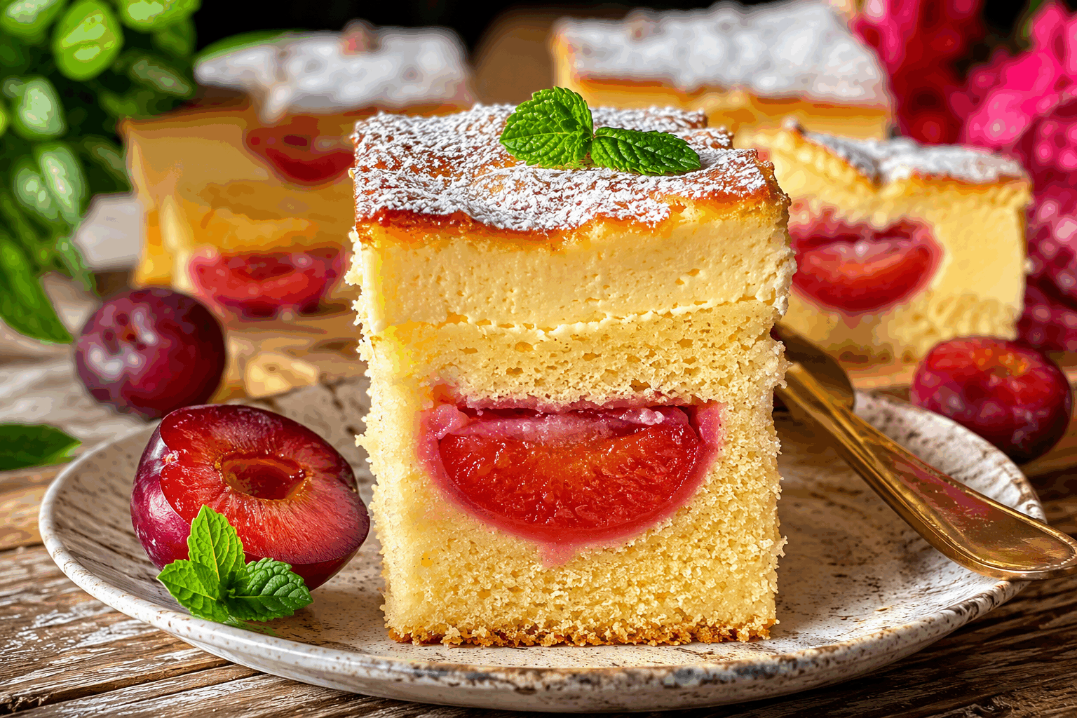 Gâteau aux prunes fondant et moelleux : la recette facile qui ravira toute la famille 😍 Description Ce gâteau aux prunes est un dessert délicatement parfumé, où la douceur moelleuse du gâteau rencontre l'acidité légèrement sucrée des prunes juteuses. Sa texture fondante en fait un plaisir pour toute la famille, parfait pour une pause gourmande en toute saison. Facile et rapide à réaliser, il ravira petits et grands à l’heure du goûter ou en dessert. Informations Temps de préparation : 15 minutes Temps de cuisson : 40 minutes Nombre de portions : 8 personnes Difficulté : Facile Ingrédients Pour le gâteau 150 g de farine 100 g de sucre en poudre 3 œufs 100 g de beurre doux fondu 1 sachet de levure chimique (environ 11 g) 10 cl de lait 1 pincée de sel 1 cuillère à café d’extrait de vanille Pour la garniture 600 g de prunes (idéalement des prunes rouges ou violettes, bien mûres) 2 cuillères à soupe de sucre cassonade 1 cuillère à soupe de farine (pour saupoudrer les prunes) Préparation Préchauffe le four à 180°C (th. 6). Lave, sèche et coupe les prunes en deux en retirant les noyaux. Saupoudre-les légèrement avec la farine pour éviter qu’elles ne boivent trop la pâte lors de la cuisson et réserve. Dans un saladier, fouette les œufs avec le sucre jusqu’à ce que le mélange blanchisse et devienne mousseux. Ajoute le beurre fondu tiède, le lait et l’extrait de vanille, puis mélange bien. Incorpore délicatement la farine tamisée avec la levure et la pincée de sel, jusqu’à obtenir une pâte homogène et sans grumeaux. Verse la moitié de la pâte dans un moule préalablement beurré et fariné (moule rond de 22 cm de diamètre recommandé). Dispose les prunes, côté coupé vers le haut, de manière régulière sur la pâte. Recouvre avec le reste de pâte en répartissant bien pour couvrir les prunes. Parseme la surface avec la cassonade pour obtenir une petite croûte sucrée et croustillante après cuisson. Enfourne pour environ 40 minutes, jusqu’à ce que la surface soit dorée et qu’un couteau planté au centre ressorte propre. Laisse tiédir avant de démouler sur une grille. Astuces Choisis des prunes bien mûres mais fermes pour éviter qu’elles ne rendent trop d’eau à la cuisson. La farine saupoudrée sur les fruits est une astuce simple pour éviter que le gâteau ne soit trop humide. Tu peux remplacer une partie du beurre par de la crème fraîche pour un gâteau encore plus moelleux. Pour une saveur supplémentaire, ajoute une pincée de cannelle ou un zeste de citron dans la pâte. Service Déguste ce gâteau aux prunes tiède ou à température ambiante, accompagné d’une boule de glace vanille ou d’une cuillère de crème fraîche épaisse. Il est parfait pour un goûter en famille ou un dessert simple mais savoureux après un repas léger.