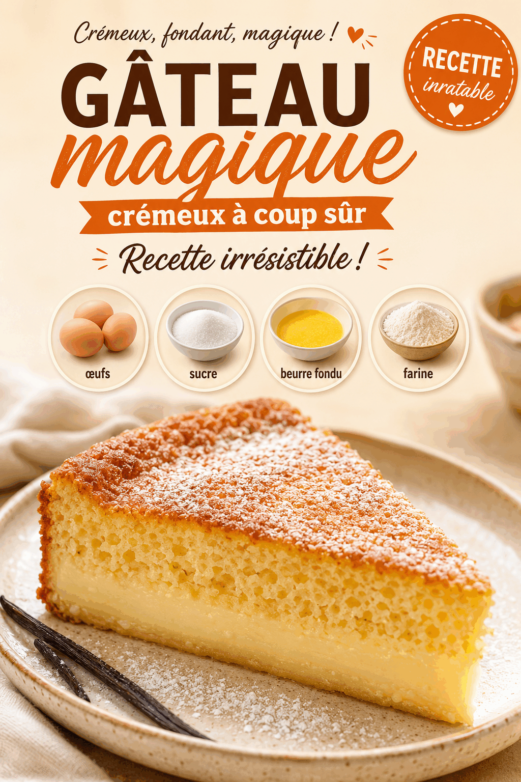 Gâteau magique crémeux à coup sûr - Recette irrésistible !