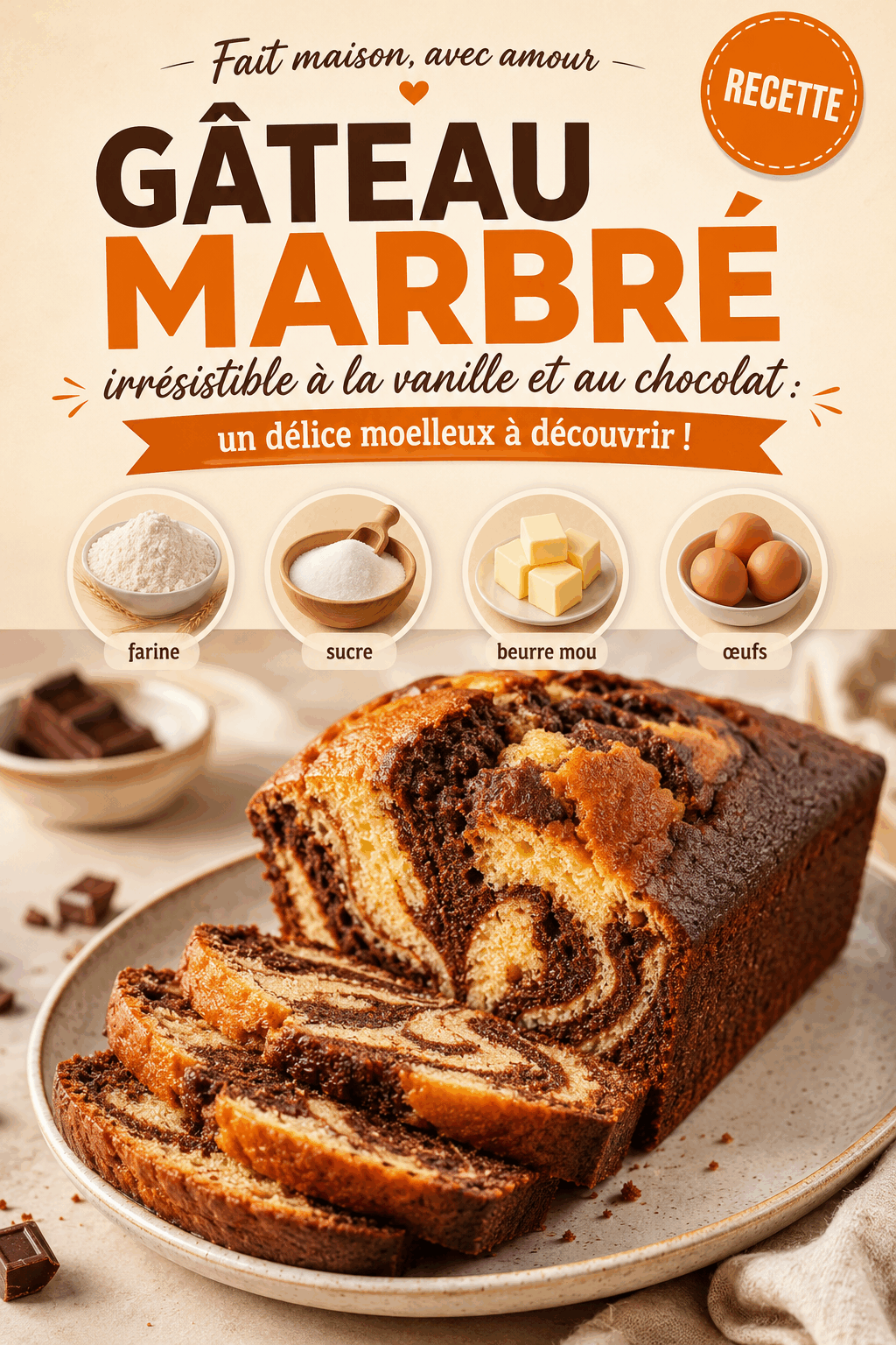 Gâteau marbré irrésistible à la vanille et au chocolat : un délice moelleux à découvrir!