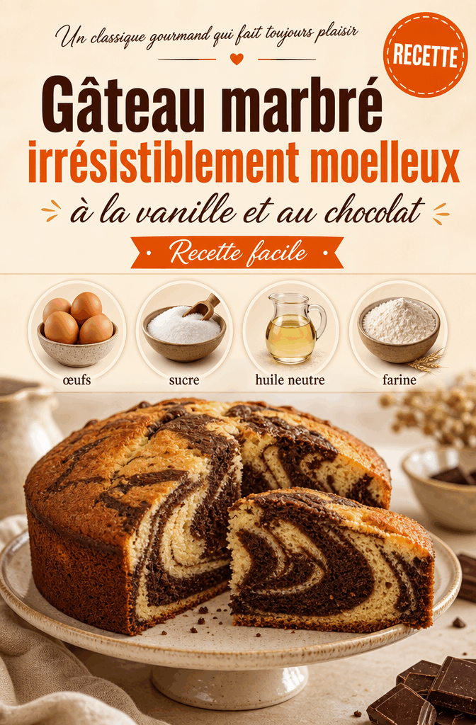 Gâteau marbré irrésistiblement moelleux à la vanille et au chocolat