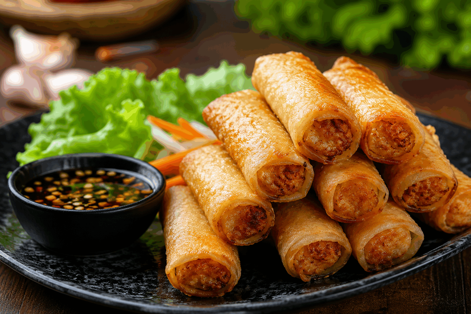 Je prépare mes nems maison en 30 minutes, sans sauce industrielle👌 Description Les nems sont des rouleaux croustillants et savoureux typiques de la cuisine vietnamienne, souvent garnis d'une farce mêlant viande, légumes et vermicelles. Cette recette maison rapide et simple vous permet de préparer des nems délicieux en seulement 30 minutes, sans avoir besoin d’acheter de sauces industrielles, pour une saveur authentique et naturelle. Idéal pour un apéritif ou un repas convivial entre amis ou en famille. Informations Temps de préparation : 20 minutes Temps de cuisson : 10 minutes Nombre de portions : 12 nems Difficulté : Moyenne Ingrédients Pour la garniture 150 g de viande de porc hachée 50 g de crevettes décortiquées et hachées 50 g de vermicelles de riz 1 carotte moyenne râpée 50 g de chou blanc finement émincé 2 oignons nouveaux 2 gousses d’ail hachées 1 cuillère à soupe de sauce soja 1 cuillère à café de nuoc-mâm (sauce de poisson) 1 branche de coriandre fraîche ciselée 1 pincée de poivre noir moulu 1 cuillère à soupe d’huile de tournesol Sel selon goût Pour le montage 12 feuilles de riz pour nems Huile de friture (arachide ou tournesol) Pour la sauce maison (nuoc cham) 4 cuillères à soupe d’eau tiède 2 cuillères à soupe de jus de citron vert 1 cuillère à soupe de sucre roux 1 cuillère à soupe de nuoc-mâm 1 petit piment rouge finement coupé (facultatif) 1 gousse d’ail hachée Préparation Faites tremper les vermicelles de riz dans de l’eau tiède pendant 5 minutes, puis égouttez-les et coupez-les en petits morceaux. Dans un saladier, mélangez la viande hachée, les crevettes, les vermicelles coupés, les carottes râpées, le chou émincé, les oignons nouveaux, l’ail, la sauce soja, le nuoc-mâm, la coriandre, le sel, le poivre et l’huile. Mélangez bien pour obtenir une farce homogène. Préparez un grand bol d’eau tiède. Trempez une feuille de riz entière dans l’eau pendant 10 secondes jusqu’à ce qu’elle soit souple mais pas trop molle. Déposez la feuille de riz sur un torchon propre, puis placez au centre environ 2 cuillères à soupe de garniture. Repliez les côtés gauche et droit de la feuille vers le centre, puis roulez fermement le nem en serrant bien jusqu’à former un rouleau compact. Répétez l’opération avec toutes les feuilles de riz et la farce. Faites chauffer environ 1 litre d’huile dans une friteuse ou une poêle profonde à 180 °C. Faites frire les nems par petites quantités 3 à 4 minutes jusqu’à ce qu’ils soient dorés et croustillants. Égouttez sur du papier absorbant. Préparez la sauce maison : dans un bol, mélangez l’eau tiède, le jus de citron vert, le sucre, le nuoc-mâm, l’ail et le piment. Remuez jusqu’à dissolution complète du sucre. Astuces Pour ne pas que les feuilles de riz collent, préparez-les une par une et roulez rapidement les nems. Si vous souhaitez alléger la recette, vous pouvez également cuire les nems au four à 200 °C pendant 15 minutes en les badigeonnant légèrement d’huile. La farce peut être personnalisée avec du poulet ou du tofu pour une version végétarienne. Servez les nems avec des feuilles de salade fraîche et des herbes aromatiques comme la menthe ou la coriandre pour plus de fraîcheur. Service Servez les nems bien chauds accompagnés de la sauce nuoc cham maison dans des petits ramequins. Proposez-les avec des feuilles de laitue ou de menthe fraîches pour pouvoir enrouler les nems avant de les tremper dans la sauce. Ce plat est parfait en apéritif convivial, en entrée ou lors d’un repas vietnamien à la maison.