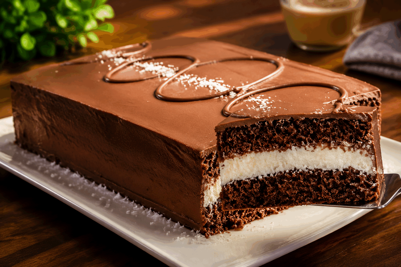 Kinder Délice maison XXL en 5 minutes : le dessert qui fond dans la bouche 😋 Description Le Kinder Délice maison XXL est une gourmandise rapide à préparer, inspirée du célèbre gâteau tendre au chocolat et à la crème lactée. Sa texture moelleuse et fondante en fait un dessert irrésistible, parfait pour les pauses sucrées ou pour impressionner sans effort. Facile à réaliser en seulement 5 minutes, il ravira petits et grands à tout moment. Informations Temps de préparation : 5 minutes Temps de cuisson : 20 minutes Nombre de portions : 6 portions Difficulté : Facile Ingrédients Pour le gâteau au chocolat 150 g de farine 50 g de cacao en poudre non sucré 120 g de sucre en poudre 1 sachet de levure chimique (11 g) 3 œufs 100 ml d’huile de tournesol 120 ml de lait 1 pincée de sel Pour la crème lactée 250 g de fromage blanc (type faisselle égoutté ou ricotta) 100 g de mascarpone 80 g de sucre glace 1 cuillère à café d’extrait de vanille Préparation Préchauffe le four à 180°C (chaleur statique). Dans un grand saladier, mélange la farine, le cacao en poudre, la levure chimique, le sucre et une pincée de sel. Ajoute les œufs, l’huile et le lait puis fouette jusqu’à obtenir une pâte bien lisse et homogène. Verse cette pâte dans un moule rectangulaire ou carré, beurré ou recouvert de papier cuisson pour faciliter le démoulage. Enfourne pour 20 minutes : vérifie la cuisson à l’aide d’un couteau, la lame doit ressortir sèche. Pendant ce temps, prépare la crème lactée : dans un bol, fouette le fromage blanc avec le mascarpone, le sucre glace et l’extrait de vanille jusqu’à obtenir une texture onctueuse et ferme. Laisse refroidir entièrement le gâteau avant de le démouler puis, une fois froid, coupe-le en deux horizontalement à l’aide d’un couteau bien aiguisé. Étale la crème lactée sur la partie inférieure puis referme avec la partie supérieure pour former un gros sandwich. Réserve au frais minimum 30 minutes avant de déguster, cela permet à la crème de bien se raffermir et au gâteau d’être encore plus fondant. Astuces Choisis un cacao en poudre non sucré de bonne qualité pour un goût chocolaté intense. Le mascarpone apporte de l’onctuosité, mais tu peux le remplacer par du fromage frais type Philadelphia pour un résultat plus léger. Pour une version encore plus gourmande, ajoute quelques pépites de chocolat dans la pâte avant cuisson. Utilise un moule avec un fond amovible pour faciliter le démoulage et avoir des bords nets. Service Présente ce Kinder Délice maison XXL sur une grande assiette ou un plateau pour le partager facilement. Il se déguste frais, en dessert ou au goûter, accompagné d’un café ou d’un verre de lait frais. Pour une touche festive, ajoute quelques fruits rouges ou une fine déco de chocolat fondu sur le dessus.