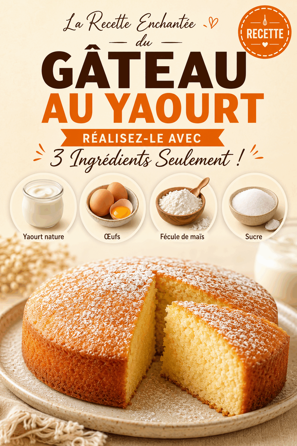 La Recette Enchantée du Gâteau au Yaourt : Réalisez-le avec 3 Ingrédients Seulement!