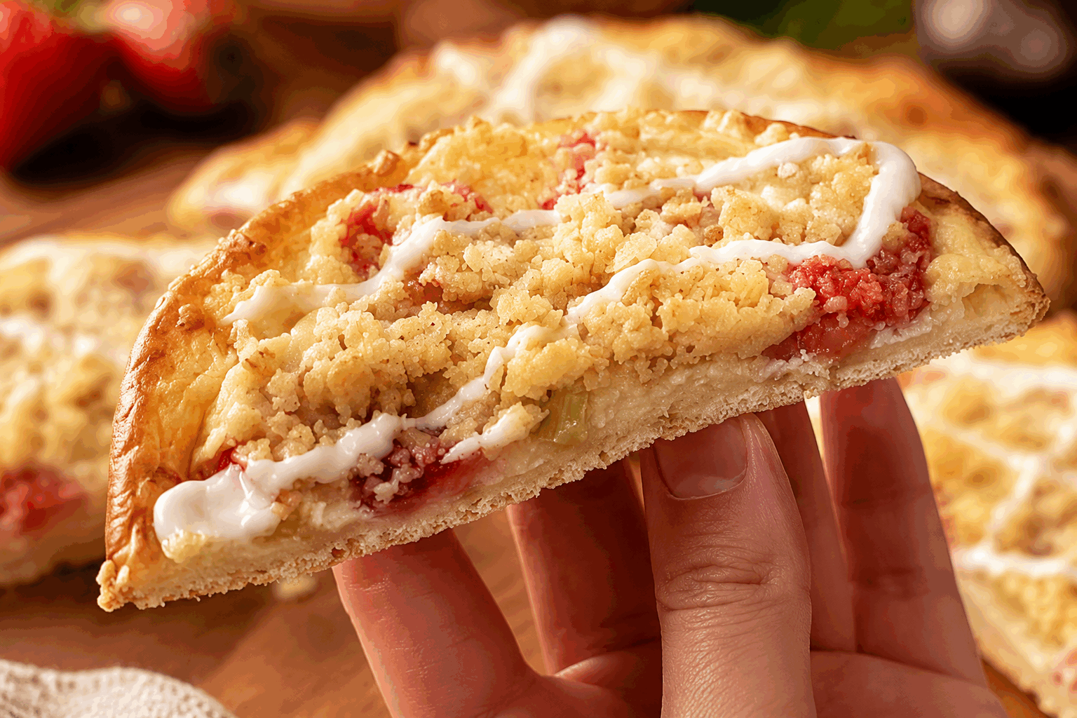 La brioche aux fraises et rhubarbe fondante comme chez le boulanger, en 5 minutes 🍓✨ Description Cette brioche moelleuse et légèrement sucrée regorge de morceaux fondants de fraises et de rhubarbe parfumée, rappelant les douceurs artisanales des meilleurs boulangers. Parfaite pour un petit-déjeuner gourmand ou un goûter printanier, elle se distingue par son goût fruité et sa texture délicatement tendre. Informations Temps de préparation : 5 minutes Temps de cuisson : 25 minutes Nombre de portions : 6 personnes Difficulté : Facile Ingrédients Pour la pâte à brioche rapide 250 g de farine de blé 30 g de sucre 1 sachet de levure chimique (ou 1 cuillère à café de levure sèche instantanée) 1 pincée de sel 125 ml de lait tiède 50 g de beurre fondu 1 œuf Pour la garniture aux fraises et rhubarbe 150 g de fraises fraîches, coupées en petits morceaux 150 g de rhubarbe, épluchée et coupée en petits morceaux 50 g de sucre 1 cuillère à soupe d'eau 1 cuillère à café de jus de citron Préparation Préchauffe le four à 180°C (chaleur statique). Prépare la compotée : dans une petite casserole, mélange la rhubarbe, le sucre, l’eau et le jus de citron. Fais cuire à feu moyen pendant 5 minutes jusqu’à obtenir une compote fondante. Laisse refroidir. Dans un grand saladier, mélange la farine, le sucre, la levure chimique et la pincée de sel. Ajoute ensuite le lait tiède, l’œuf et le beurre fondu. Mélange rapidement pour obtenir une pâte homogène mais un peu collante. Incorpore délicatement les morceaux de fraises et la compotée de rhubarbe refroidie à la pâte. Verse la préparation dans un moule à cake ou un moule à brioche beurré et fariné. Enfourne pendant environ 25 minutes, jusqu’à ce que la brioche soit dorée et qu’un couteau inséré en ressorte propre. Laisse tiédir avant de démouler et de déguster. Astuces Utilise des fraises bien mûres pour un meilleur goût fruité. Ne mélange pas trop la pâte pour éviter qu’elle devienne trop dense. Si tu n’as pas de levure chimique, tu peux utiliser 20 g de levure fraîche boulangère, en adaptant le temps de repos (environ 1h). Pour encore plus de gourmandise, ajoute un glaçage léger au sucre glace et citron après cuisson. Service Servez cette brioche tiède accompagnée d’une tasse de thé ou de café. Elle est idéale pour un brunch, un goûter de printemps ou un pique-nique gourmand. Vous pouvez l’accompagner d’un peu de crème fraîche ou de yaourt nature pour plus de douceur.