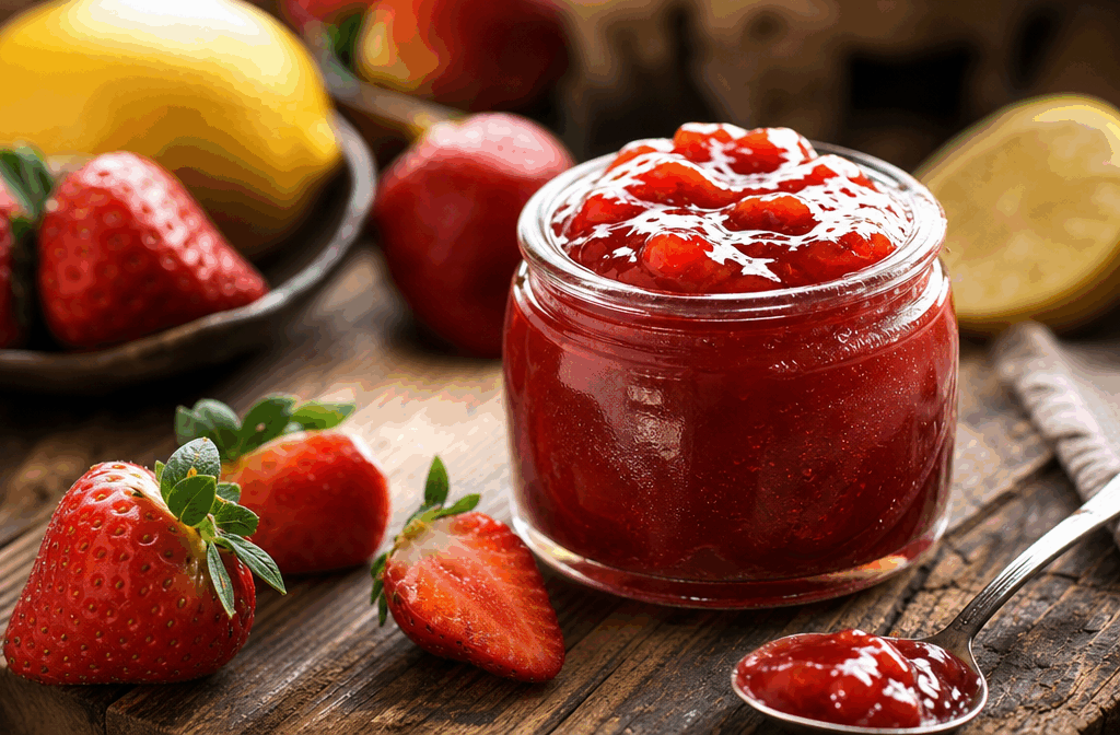 La confiture fraises-rhubarbe en 5 minutes : le secret d’un goût inoubliable 🍓✨ Description Cette confiture express allie la douceur sucrée des fraises à l'acidité rafraîchissante de la rhubarbe, pour un mélange fruité et équilibré. Très rapide à réaliser, elle convient parfaitement aux petites faims matinales ou comme cadeau gourmand fait maison. Parfaite pour accompagner tartines, desserts et yaourts, elle révèle un goût vif et intense en seulement quelques minutes. Informations Temps de préparation : 5 minutes Temps de cuisson : 5 minutes Nombre de portions : 4 pots de 250 ml environ Difficulté : Facile Ingrédients Pour la confiture 500 g de fraises fraîches 400 g de rhubarbe épluchée et coupée en morceaux 500 g de sucre cristallisé 1 citron (jus) 1 cuillère à café d’extrait de vanille (facultatif) Préparation Lave soigneusement les fraises, équeute-les puis coupe-les en petits morceaux. Épluche la rhubarbe, retire les fils si nécessaire et coupe-la en petits dés. Dans une grande casserole, mélange les fraises, la rhubarbe, le sucre et le jus de citron. Fais chauffer à feu moyen-vif en remuant régulièrement pour dissoudre le sucre et libérer le jus des fruits. Laisse cuire 5 minutes environ à petite ébullition, en continuant de remuer délicatement pour éviter que la confiture n’attache. Pour une texture lisse, écrase légèrement les fruits à l’aide d’un presse-purée ou d’une cuillère en bois à la fin de cuisson. Verse la confiture encore chaude dans des pots stérilisés, ferme les couvercles et retourne-les pour faire le vide d’air. Astuces Choisis des fraises bien mûres et parfumées pour un goût optimal. Ne zappe pas le jus de citron, il aide à la conservation et intensifie la couleur. Pense à stériliser tes pots à l’eau bouillante pour éviter toute fermentation. Pour une confiture plus épaisse, tu peux prolonger la cuisson de quelques minutes, mais attention à ne pas brûler. Service Servez la confiture fraises-rhubarbe sur du pain frais, des crêpes ou des yaourts nature. Elle sera également délicieuse en accompagnement d’un plateau de fromages doux ou pour garnir un gâteau maison. Idéale pour le petit déjeuner ou un goûter gourmand, elle apporte une touche fruitée et acidulée à toutes vos occasions.