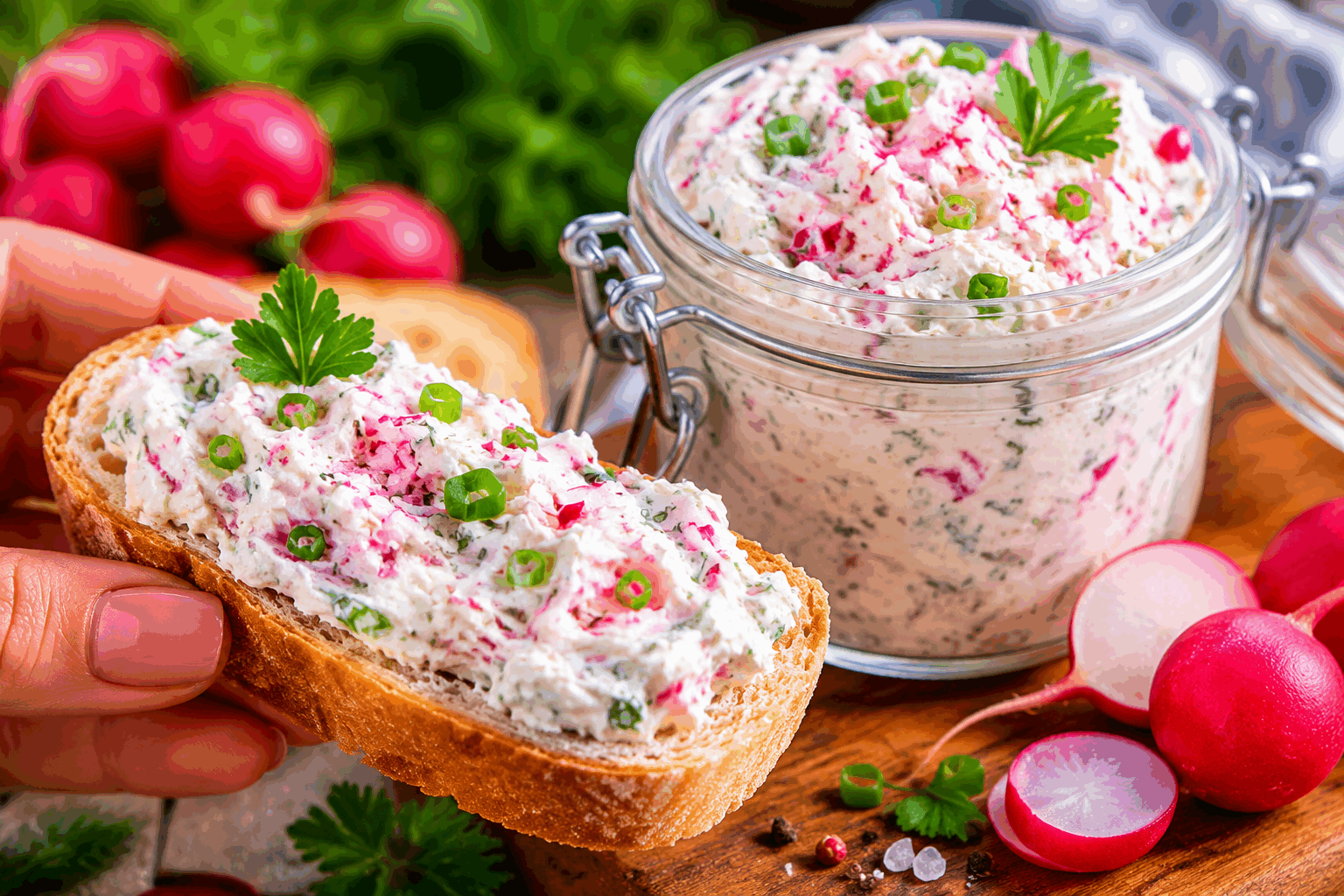 La crème de radis surprend tous mes invités en 5 minutes, recette à tester vite ! 🔥 Description Cette crème de radis fraîche et légère étonne par sa douceur, contrastant agréablement avec la légère piquanté du radis. Rapidement préparée, elle est idéale en entrée ou pour un apéritif original qui fait toujours sensation. Parfaite pour les belles journées printanières, elle apporte une touche de fraîcheur et de couleur à votre table. Informations Temps de préparation : 5 minutes Temps de cuisson : 0 minute Nombre de portions : 4 Difficulté : Facile Ingrédients Pour la crème de radis 150 g de radis roses 100 g de fromage frais (type chèvre frais ou cream cheese) 10 cl de crème liquide entière 1 cuillère à soupe d'huile d'olive 1 cuillère à café de jus de citron 1 pincée de sel Poivre noir du moulin au goût Quelques brins de ciboulette pour la garniture Préparation Rincez soigneusement les radis, puis coupez-les en morceaux, sans éplucher si la peau est fine et propre. Dans un blender, ajoutez les radis, le fromage frais, la crème liquide, l'huile d'olive, le jus de citron, le sel et le poivre. Mixe l’ensemble jusqu’à obtenir une texture lisse et crémeuse. Goûtez et rectifiez l’assaisonnement si nécessaire. Versez la crème dans des verrines ou petits bols de service. Parsemez de ciboulette finement ciselée pour la fraîcheur et la décoration. Servez immédiatement ou réservez au frais jusqu’au moment de servir (pas plus de 1 heure pour conserver la fraîcheur). Astuces Pour un goût plus relevé, ajoutez quelques feuilles de menthe ou de basilic dans le blender. Remplacez le fromage frais par du yaourt grec pour une version plus légère. Si vous souhaitez une texture encore plus onctueuse, ajoutez une petite pomme de terre cuite et mixez avec les radis. Évitez de laisser la crème trop longtemps au réfrigérateur pour qu’elle ne perde pas son goût frais et sa couleur éclatante. Service Servez cette crème de radis en entrée accompagnée de petits toasts grillés ou en amuse-bouche lors d’un apéritif. Elle se marie très bien avec un vin blanc sec ou un rosé léger. C’est une recette parfaite pour les repas estivaux, apportant une touche colorée et originale à votre table.