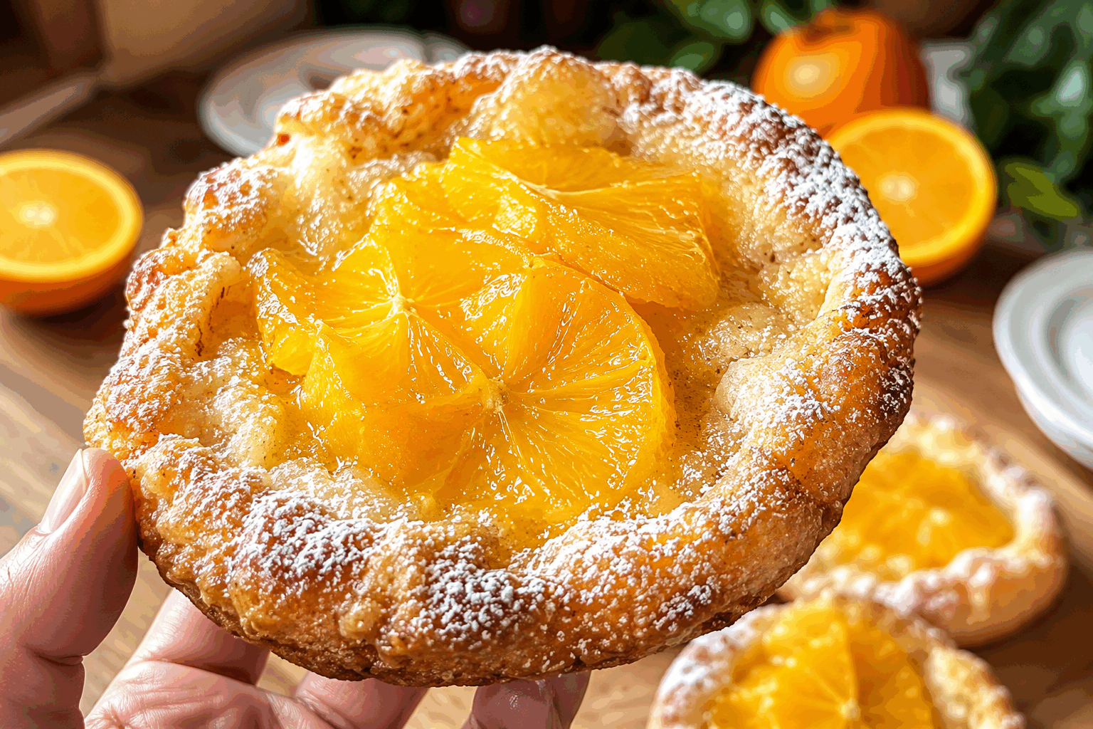 La galette à l’orange express en 5 minutes : un dessert qui fond dans la bouche ! 🍊👌 Description Voici une galette légère et parfumée à l’orange, rapide à préparer en seulement 5 minutes. Son cœur fondant associé à la douceur acidulée de l’orange en fait un dessert parfait pour une pause gourmande improvisée. Simple et savoureuse, cette recette convient parfaitement pour un goûter ou un dessert de dernière minute. Informations Temps de préparation : 5 minutes Temps de cuisson : 15 minutes Nombre de portions : 4 personnes Difficulté : Facile Ingrédients Pour la pâte 100 g de farine de blé 50 g de beurre doux fondu 40 g de sucre blond 1 œuf 5 cl de lait 1 pincée de sel Pour la garniture à l’orange 1 orange bio (zeste et jus) 30 g de sucre en poudre 30 g de poudre d’amandes 10 g de beurre doux (pour le moule) Préparation Préchauffe le four à 180°C (th.6). Dans un bol, mélange la farine, le sucre et la pincée de sel. Ajoute l’œuf, le beurre fondu et le lait puis fouette vigoureusement jusqu’à obtenir une pâte lisse et homogène. Ajoute le zeste finement râpé de l’orange et mélange à nouveau. Beurre légèrement un petit moule à tarte ou des ramequins individuels, puis verse-y la préparation. Dans un petit bol, mélange la poudre d’amandes avec le sucre et le jus d’orange pressé. Verse ce mélange sur la pâte pour parfumer et humidifier la galette à la cuisson. Enfourne pour 12 à 15 minutes, jusqu’à ce que la surface soit dorée et que la galette soit légèrement gonflée. Laisse tiédir quelques minutes avant de démouler. Astuces Utilise une orange bio pour profiter pleinement du zeste sans ajout de pesticides. Pour une version encore plus gourmande, ajoute une pincée de cannelle dans la pâte. Pour un goût plus intense, laisse reposer la pâte 10 minutes avant cuisson. Conserve la galette au frais et consomme-la dans les 24 heures pour garder tout son moelleux. Service Servez cette galette tiède, accompagnée d’un peu de crème fraîche légère ou d’une boule de sorbet à l’orange pour encore plus de fraîcheur. Parfaite pour un dessert rapide ou un goûter gourmand en famille ou entre amis.