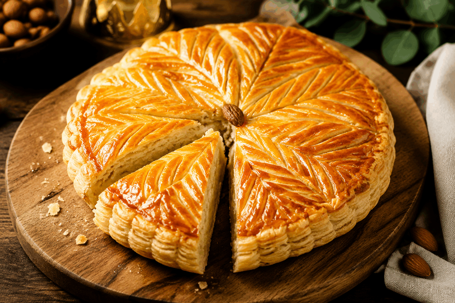La galette des rois à la frangipane comme ma grand-mère la prépare depuis 50 ans 👑✨ Description Cette galette des rois traditionnelle à la frangipane est une véritable invitation à la gourmandise et à la convivialité. Croustillante grâce à sa pâte feuilletée dorée, elle cache en son cœur une crème d'amandes onctueuse et parfumée, préparée avec le savoir-faire transmis de génération en génération. Parfaite pour célébrer l'Épiphanie en famille ou entre amis, elle évoque la douceur des souvenirs d’enfance et le plaisir partagé. Informations Temps de préparation : 30 minutes Temps de cuisson : 30 minutes Nombre de portions : 8 personnes Difficulté : Moyenne Ingrédients Pour la pâte feuilletée 2 rouleaux de pâte feuilletée pur beurre (environ 250 g chacun) Pour la frangipane 100 g de poudre d'amandes 100 g de sucre en poudre 100 g de beurre doux, ramolli 2 œufs entiers + 1 jaune pour la dorure 1 cuillère à soupe de rhum (facultatif) 1 cuillère à café d'extrait de vanille 1 fève Préparation Préchauffe le four à 180°C (chaleur tournante de préférence). Dans un saladier, mélange le beurre ramolli avec le sucre à l'aide d'une spatule jusqu'à obtenir une crème homogène. Ajoute les œufs un par un, puis la poudre d'amandes, le rhum et l'extrait de vanille. Mélange délicatement pour obtenir une crème d’amande lisse et onctueuse. Déroule un premier disque de pâte feuilletée sur une plaque recouverte de papier cuisson. Étale la frangipane sur la pâte en laissant environ 2 cm sur les bords libres. N’oublie pas d’insérer la fève dans la garniture, près du bord intérieur. Humidifie légèrement les bords de la pâte au pinceau avec un peu d’eau pour faciliter la soudure. Recouvre avec le second disque de pâte feuilletée. Soude bien les bords en appuyant avec les doigts ou en les pinçant. Pratique de légères incisions sur le dessus avec la pointe d’un couteau pour permettre à la vapeur de s’échapper pendant la cuisson. Décore selon ton inspiration avec des motifs (traits, cercles ou losanges). Badigeonne la surface avec le jaune d’œuf battu pour obtenir une belle dorure brillante. Enfourne pour 30 minutes, jusqu'à ce que la galette soit bien dorée et feuilletée. Laisse tiédir pendant 10 minutes avant de servir pour permettre à la frangipane de se raffermir légèrement. Astuces Utilise une pâte feuilletée de bonne qualité et bien froide pour un feuilletage impeccable. Pense à marquer la date de ta galette afin de savoir depuis combien de temps tu l’as préparée, surtout si tu la prépares à l’avance. Si la frangipane te semble trop épaisse, ajoute un petit peu de lait ou d’eau pour la détendre légèrement. Pour apporter une touche d’originalité, tu peux ajouter quelques gouttes d’extrait d’amande amère à la frangipane. Service Servez la galette tiède ou à température ambiante, accompagnée d’une tasse de thé, de café ou même d’un cidre doux. C’est le dessert parfait pour une réunion familiale festive autour de l’Épiphanie, quand petits et grands se partagent la fève en toute convivialité.
