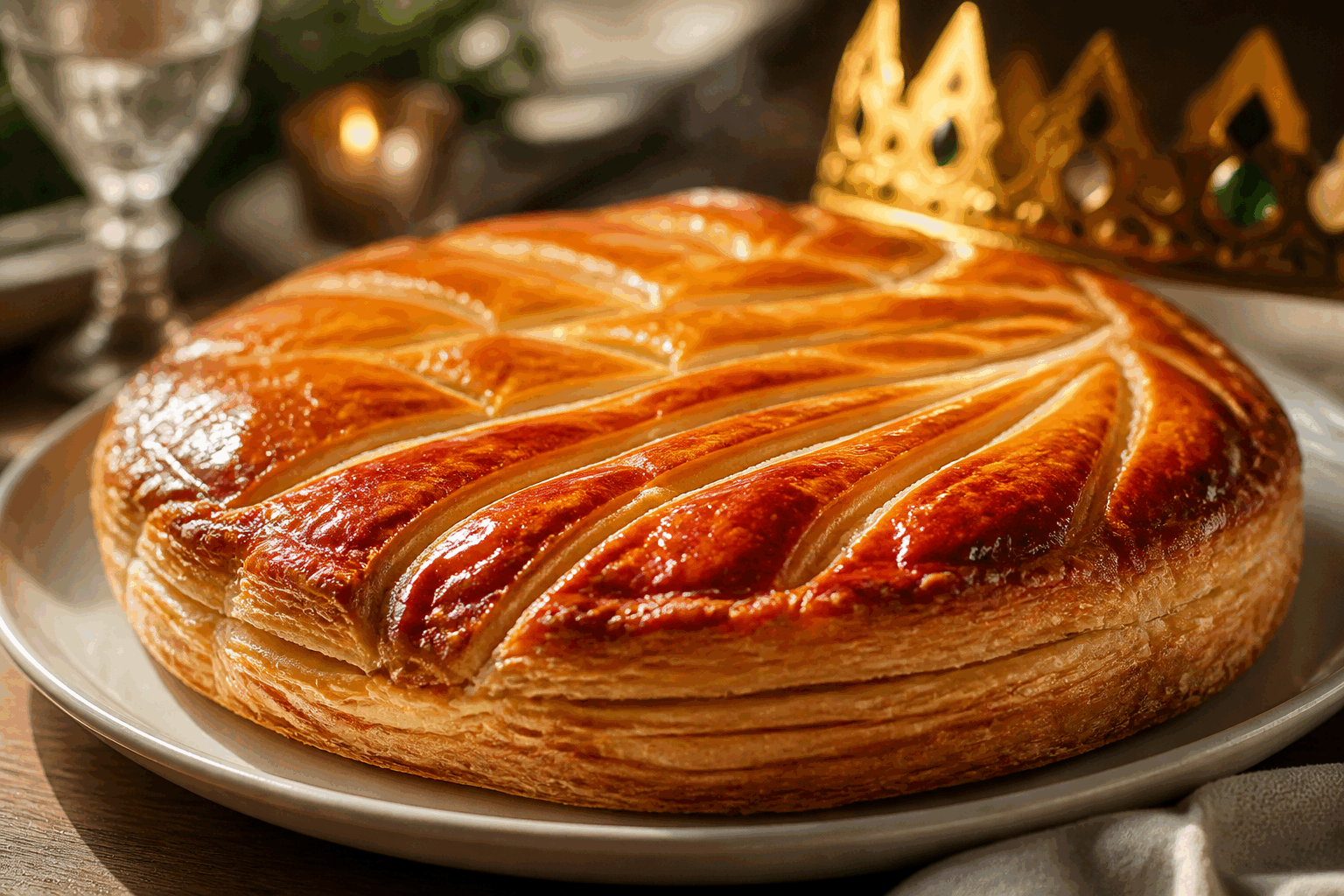 La galette des rois aux agrumes qui réveille les traditions et fond en bouche ✨ Description Cette galette des rois allie la richesse de la traditionnelle frangipane à la fraîcheur acidulée des agrumes, offrant une explosion de saveurs délicates en bouche. Son feuilletage doré et croustillant cache une crème onctueuse parfumée aux zestes d’orange, de citron et de mandarine, pour une revisite lumineuse et gourmande de cette célèbre pâtisserie de l'Épiphanie. Idéale pour partager un moment convivial en famille ou entre amis, elle réveille les traditions tout en apportant une note printanière et moderne. Informations Temps de préparation : 25 minutes Temps de cuisson : 35 minutes Nombre de portions : 8 personnes Difficulté : Moyenne Ingrédients Pour la pâte feuilletée 2 pâtes feuilletées rondes (du commerce ou maison, 230 g chacune) Pour la garniture frangipane aux agrumes 100 g de poudre d’amandes 100 g de sucre glace 100 g de beurre mou 2 œufs entiers 1 cuillère à soupe de farine Le zeste finement râpé d’une orange non traitée Le zeste finement râpé d’un citron non traité Le zeste finement râpé d’une mandarine non traitée 1 cuillère à soupe de jus d’orange frais 1 cuillère à soupe de rhum ambré (optionnel) 1 fève Pour la dorure 1 jaune d'œuf 1 cuillère à soupe de lait Sucre glace pour saupoudrer (optionnel) Préparation Préchauffe le four à 180°C (chaleur tournante de préférence). Prépare la frangipane : dans un saladier, bats le beurre mou avec le sucre glace jusqu’à obtenir une consistance crémeuse. Incorpore la poudre d’amandes, puis ajoute la farine et mélange bien. Ajoute les œufs un à un, en mélangeant vivement pour obtenir une crème homogène. Ajoute les zestes d’orange, de citron et de mandarine, puis le jus d’orange et le rhum. Mélange délicatement. Déroule une pâte feuilletée sur une plaque recouverte de papier cuisson. Étale la frangipane aux agrumes en laissant environ 2 cm libres sur le bord. Place la fève dans la garniture, éloignée du bord. Humidifie légèrement les bords avec un pinceau trempé dans un peu d’eau, puis recouvre avec la seconde pâte feuilletée. Soude bien les bords en pressant avec les doigts ou une fourchette pour éviter toute fuite à la cuisson. Réalise des motifs décoratifs sur le dessus à l’aide de la pointe d’un couteau sans percer la pâte. Mélange le jaune d’œuf avec le lait et dore la surface de la galette avec un pinceau. Enfourne pour 35 minutes, jusqu’à obtenir une belle coloration dorée et un feuilletage bien croustillant. Laisse tiédir quelques minutes avant de saupoudrer légèrement de sucre glace pour une touche finale brillante (optionnel). Astuces Pour un feuilletage encore plus croustillant, place un petit récipient d’eau dans le four pendant la cuisson afin de créer de la vapeur. Utilise des agrumes bien non traités pour éviter un goût amer induit par la partie blanche du zeste. Si tu n’as pas de rhum, remplace-le par un extrait naturel de vanille pour une variante tout aussi gourmande. Travaille toujours la pâte et la frangipane à température ambiante pour faciliter le façonnage. Service Servez cette galette des rois aux agrumes tiède ou à température ambiante, accompagnée d’un thé parfumé ou d’un cidre doux. Elle se déguste lors de l’Épiphanie ou à tout moment convivial hivernal, apportant une touche d’originalité à la tradition tout en restant réconfortante et fondante en bouche.