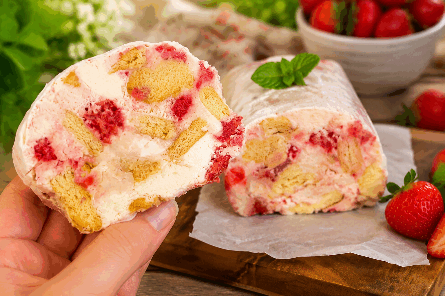 La glace saucisson aux fraises, un dessert d’été prêt en 5 minutes 🍓 Description Cette glace originale s’inspire visuellement du célèbre saucisson à l’ail mais revisité en version sucrée et fruitée, idéale pour l’été. Elle combine la douceur des fraises fraîches avec la fraîcheur d’une glace maison rapide à préparer. Parfaite pour surprendre vos invités lors d’un goûter ou d’un dîner estival léger. Informations Temps de préparation : 5 minutes Temps de cuisson : 0 minutes Nombre de portions : 4 personnes Difficulté : Facile Ingrédients Pour la « saucisson » glacée 250 g de fraises fraîches 200 ml de crème liquide entière froide 50 g de sucre glace 1 cuillère à soupe de jus de citron frais 1 cuillère à café d’extrait de vanille 50 g de micro-billes de chocolat noir (pour imiter le gras du saucisson) Pour la décoration Quelques feuilles de menthe fraîche Sucre glace supplémentaire Préparation Lave et équeute les fraises, puis mixe-les en purée avec le jus de citron. Monte la crème liquide bien froide en chantilly ferme avec le sucre glace et l’extrait de vanille. Incorpore délicatement la purée de fraises à la chantilly pour obtenir un mélange homogène. Sur un film alimentaire posé sur le plan de travail, étale cette préparation sous forme d’un « boudin » d’environ 20 cm de long. Saupoudre de micro-billes de chocolat en roulant légèrement le boudin dans le chocolat pour les enrober sur toute la surface, comme un saucisson traditionnel. Enroule bien serré le “saucisson” dans le film alimentaire et place-le au congélateur pendant au moins 2 heures avant de servir. Astuces Utilise une crème liquide très froide et un saladier préalablement rafraîchi pour réussir ta chantilly plus facilement. Pour un goût plus intense, tu peux ajouter un peu de basilic ou de menthe fraîche finement hachée à la purée de fraises. Si tu n’as pas de micro-billes de chocolat, hache finement du chocolat noir ou utilise des graines de grenade pour une touche fruitée croquante. Pour une présentation encore plus réaliste, saupoudre un peu de sucre glace sur le saucisson glacé avant le service. Service Démoule délicatement la glace saucisson en retirant le film, puis tranche-la en rondelles épaisses. Dispose-les sur une assiette fraîche et accompagne ce dessert d’un coulis de fraises ou d’un sorbet citron pour un contraste acidulé. Parfait pour une soirée estivale conviviale ou un dessert original à partager en famille ou entre amis.