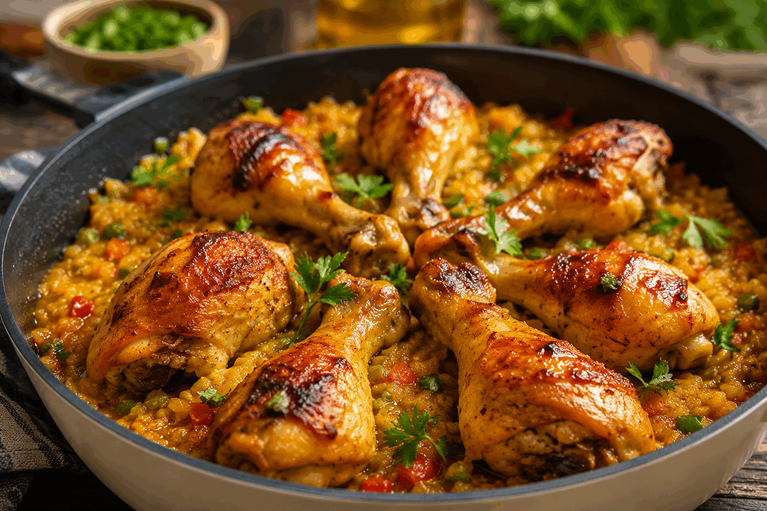 La recette de riz au poulet façon paella en 20 minutes, un délice facile à partager 🍽️👌 Description Cette recette de riz au poulet façon paella est une version rapide et savoureuse du plat traditionnel espagnol. Agrémentée de légumes colorés et d’épices parfumées, elle se prépare en seulement 20 minutes, parfaite pour un repas convivial et express. Son goût riche et sa texture fondante en font un vrai régal à partager en famille ou entre amis. Informations Temps de préparation : 10 minutes Temps de cuisson : 10 minutes Nombre de portions : 4 personnes Difficulté : Facile Ingrédients Pour le riz au poulet 250 g de riz rond ou riz à paella 400 g de blancs de poulet coupés en morceaux 1 oignon moyen 1 poivron rouge 1 tomate mûre 100 g de petits pois surgelés 2 gousses d’ail 600 ml de bouillon de volaille 1 cuillère à café de paprika doux 1 cuillère à café de curcuma ou safran 3 cuillères à soupe d’huile d’olive Sel et poivre du moulin Préparation Émince finement l’oignon et l’ail. Coupe le poivron en petits dés et la tomate en quartiers. Fais chauffer l’huile d’olive dans une grande poêle à feu moyen-vif. Ajoute les morceaux de poulet, sale et poivre, et fais-les dorer 4 minutes en les retournant régulièrement. Ajoute l’oignon, l’ail et le poivron dans la poêle. Fais revenir 3 minutes jusqu’à ce que les légumes soient fondants. Incorpore la tomate coupée, le paprika et le curcuma (ou safran). Mélange bien pour enrober les ingrédients avec les épices. Verse le riz dans la poêle, mélange et laisse-le légèrement nacrer 1 minute avec les autres ingrédients. Ajoute les petits pois puis verse le bouillon de volaille chaud. Mélange, porte à ébullition puis baisse à feu doux. Couvre la poêle avec un couvercle ou du papier aluminium et laisse cuire 10 minutes sans remuer, jusqu’à absorption complète du liquide. Vérifie la cuisson du riz et rectifie l’assaisonnement si nécessaire. Laisse reposer 2 minutes avant de servir. Astuces Privilégie un riz spécial paella ou riz rond pour éviter qu’il ne devienne pâteux. Pour gagner du temps, utilise des légumes prêts à l’emploi ou surgelés. Si tu n’as pas de safran, le curcuma apporte une belle couleur dorée sans alourdir le plat. Ne remue pas le riz pendant la cuisson pour obtenir une texture parfaite et éviter qu’il colle. Service Servez ce riz au poulet façon paella bien chaud, directement dans la poêle ou dans un plat de service. Accompagnez-le d’une salade verte croquante et d’un bon vin blanc sec ou rosé. C’est un plat convivial idéal pour un dîner rapide en semaine ou un repas entre amis.