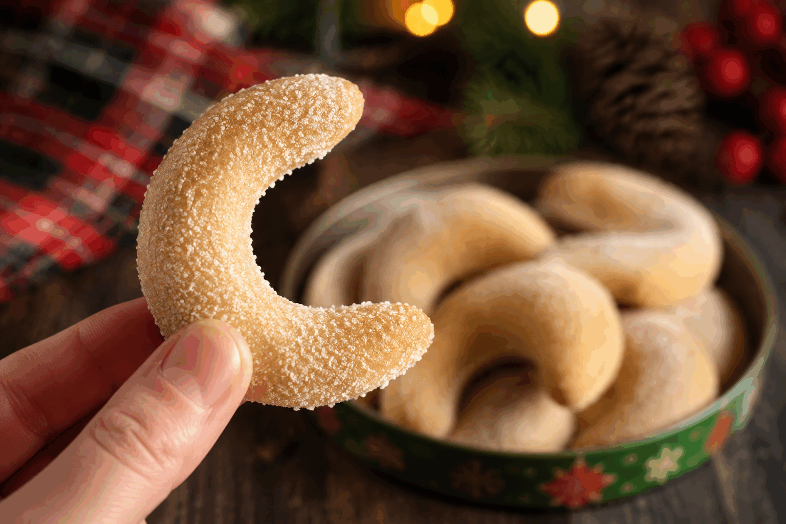 La recette secrète des Vanillekipferl : biscuits de Noël fondants en 5 minutes ✨ Description Les Vanillekipferl sont des petits biscuits en forme de croissant, emblématiques des fêtes de Noël en Autriche et en Allemagne. Ils se caractérisent par leur texture fondante et leur délicat parfum de vanille et de noisette, saupoudrés généreusement de sucre glace. Parfaits pour accompagner un thé ou un café pendant les veillées hivernales. Informations Temps de préparation : 5 minutes Temps de cuisson : 12 minutes Nombre de portions : environ 30 biscuits Difficulté : Facile Ingrédients Pour la pâte 120 g de farine 80 g de poudre de noisettes 70 g de sucre glace 1 sachet de sucre vanillé (8 g) ou 1 cuillère à café d’extrait de vanille 100 g de beurre froid 1 pincée de sel Pour la finition 50 g de sucre glace 1 sachet de sucre vanillé (8 g) Préparation Préchauffe le four à 175°C (chaleur traditionnelle). Dans un saladier, mélange la farine, la poudre de noisettes, le sucre glace, le sucre vanillé et la pincée de sel. Ajoute le beurre froid coupé en petits cubes et travaille du bout des doigts jusqu’à obtenir une pâte sableuse. Assemble rapidement la pâte en la compactant sans trop la pétrir, forme une boule, puis enveloppe-la dans du film alimentaire. Réfrigère 30 minutes si possible, sinon passe directement à l’étape suivante. Divise la pâte en petits morceaux, roule chaque portion en forme de rouleau d'environ 4 cm de long, puis façonne-les en croissants. Dispose les biscuits sur une plaque recouverte de papier cuisson en les espaçant légèrement. Enfourne pour 12 minutes, jusqu’à ce que les biscuits soient légèrement dorés en dessous. Laisse tiédir les biscuits quelques minutes puis roule-les délicatement dans le mélange sucre glace et sucre vanillé, encore chauds, pour qu’ils en soient bien enrobés et fondants. Astuces Utilise du beurre bien froid pour faciliter l’émiettement de la pâte et obtenir une texture friable. Pour un parfum plus intense, remplace la poudre de noisettes par de la poudre d’amandes, ou mélange les deux. Les Vanillekipferl se conservent plusieurs jours dans une boîte hermétique, leur goût s’améliore parfois après un jour d’attente. Attention à ne pas trop cuire les biscuits, ils doivent rester pâles pour garder leur texture fondante. Service Sers les Vanillekipferl à température ambiante, accompagnés d’une tasse de thé, café ou chocolat chaud. Ils sont parfaits pour les goûters festifs ou comme petits cadeaux gourmands lors des fêtes de Noël.