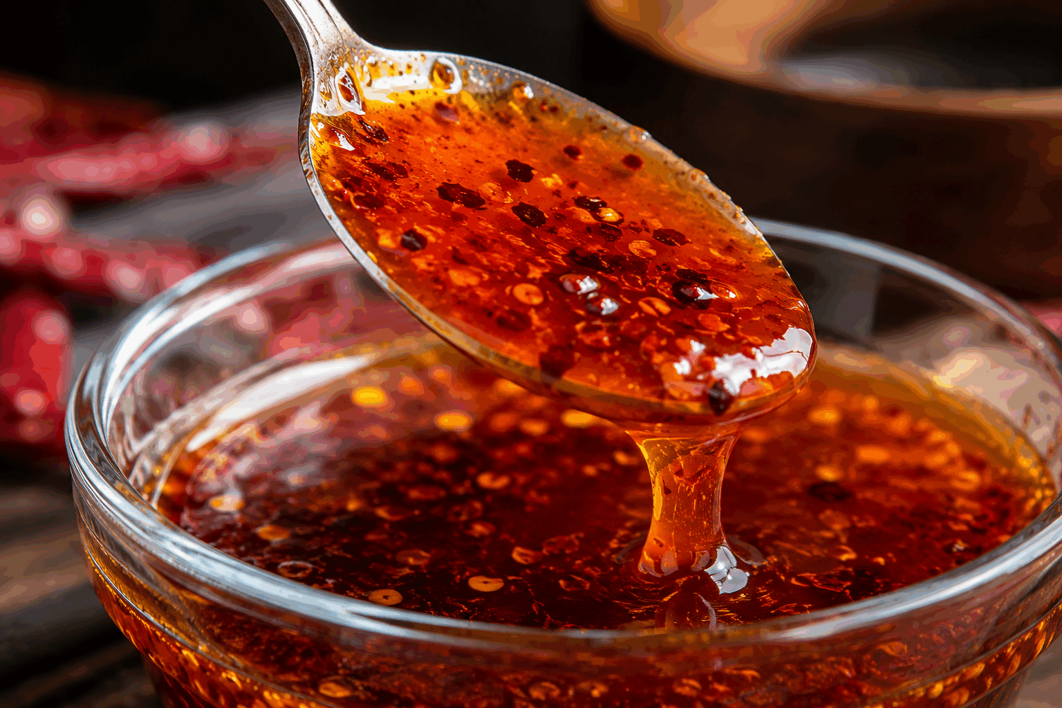 La sauce chili sucrée maison prête en 3 minutes, un délice simple qui surprend 🔥 Description Cette sauce chili sucrée maison est un mariage parfait entre le piquant du piment et la douceur du sucre, offrant un équilibre savoureux et irrésistible. Facile et rapide à préparer, elle s’intègre aussi bien comme condiment que comme marinade pour apporter une touche gourmande à vos plats. Idéale pour relever un plat asiatique ou accompagner des grillades, elle séduira tous les amateurs de saveurs explosives. Informations Temps de préparation : 3 minutes Temps de cuisson : 3 minutes Nombre de portions : 6 portions Difficulté : Facile Ingrédients Pour la sauce chili sucrée 100 ml d’eau 50 g de sucre roux 2 cuillères à soupe de sauce soja 2 cuillères à soupe de vinaigre de riz 1 cuillère à soupe de ketchup 1 cuillère à soupe de pâte de piment (ou sauce chili douce en magasin) 1 gousse d’ail finement hachée 1 cuillère à soupe d’huile végétale 1/2 cuillère à café de sel 1 cuillère à café de fécule de maïs (maïzena) diluée dans 1 cuillère à soupe d’eau froide Préparation Chauffe l’huile végétale dans une petite casserole à feu moyen. Ajoute l’ail haché et fais-le revenir 30 secondes sans le brûler pour révéler son parfum. Verse l’eau, le sucre roux, la sauce soja, le vinaigre de riz, le ketchup et la pâte de piment. Mélange bien. Laisse frémir à feu doux pendant 2 minutes en remuant régulièrement pour bien dissoudre le sucre. Incorpore la fécule de maïs diluée en remuant constamment jusqu’à épaississement, environ 1 minute. Assaisonne avec le sel selon ton goût, puis retire la casserole du feu. Laisse tiédir légèrement avant d’utiliser ou de conserver dans un bocal fermé au réfrigérateur. Astuces Adapte la quantité de pâte de piment selon votre tolérance au piquant pour un résultat personnalisé. Pour une texture plus lisse, passe la sauce au tamis après cuisson. La sauce se conserve 5 à 7 jours au frais, idéalement dans un récipient hermétique. Tu peux remplacer le sucre roux par du miel pour une douceur plus naturelle et une légère variation de goût. Service Servez cette sauce chili sucrée maison en accompagnement de nems, de poulet grillé, de crevettes sautées ou de légumes vapeur. Elle relève aussi parfaitement des plats asiatiques comme le wok ou la soupe pho, ou peut être utilisée comme marinade express avant cuisson. Sa polyvalence en fait un incontournable à avoir toujours prêt dans votre cuisine.