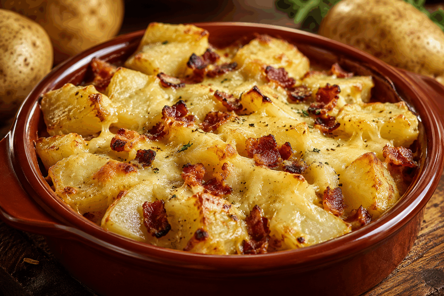 La tartiflette express de grand-mère : prête en 20 minutes et toujours aussi fondante ❤️ Description La tartiflette express est une délicieuse revisite rapide du traditionnel plat savoyard. Très fondante grâce au reblochon, elle allie la douceur des pommes de terre à la richesse des oignons et à la gourmandise du lard fumé. Parfaite quand on manque de temps, elle garde tout le caractère chaleureux et réconfortant d’une recette de grand-mère. Informations Temps de préparation : 10 minutes Temps de cuisson : 10 minutes Nombre de portions : 4 personnes Difficulté : Facile Ingrédients Pour la garniture 600 g de pommes de terre à chair ferme 150 g de lardons fumés 1 gros oignon 250 g de reblochon 10 cl de crème fraîche épaisse 1 cuillère à soupe d’huile d’olive Sel Poivre du moulin Préparation Épluche et coupe les pommes de terre en fines rondelles pour assurer une cuisson rapide. Émince l’oignon finement. Dans une poêle chaude, fais revenir les lardons avec les oignons dans l’huile d’olive pendant environ 5 minutes jusqu’à ce qu’ils soient légèrement dorés. Ajoute les pommes de terre dans la poêle, sale légèrement, poivre, puis couvre et laisse cuire à feu moyen-doux pendant 8 à 10 minutes. Remue délicatement pour éviter que ça n’accroche. Préchauffe le four à 200 °C en mode grill. Verse la crème fraîche sur la préparation dans la poêle en mélangeant bien. Transfère le tout dans un plat allant au four. Coupe le reblochon en deux dans l’épaisseur et dispose-le sur le dessus, croûte vers le haut. Enfourne sous le grill pendant 5 minutes, jusqu’à ce que le reblochon soit bien fondu et légèrement doré. Sers immédiatement bien chaud pour profiter de toute la douceur et du fondant du fromage. Astuces Pour gagner encore plus de temps, utilise des pommes de terre précuites à la vapeur. Remplace le reblochon par du fromage à raclette pour une variante tout aussi savoureuse. Ne sale pas trop au début car les lardons et le reblochon sont déjà bien salés. Accompagne d’une salade verte légèrement vinaigrée pour équilibrer le plat. Service Servez cette tartiflette express bien chaude dans le plat de cuisson, accompagnée d’une salade verte croquante et d’un verre de vin blanc de Savoie pour rester dans la tradition. Idéal pour un repas convivial et rapide en famille ou entre amis, quand on veut se faire plaisir sans attendre.