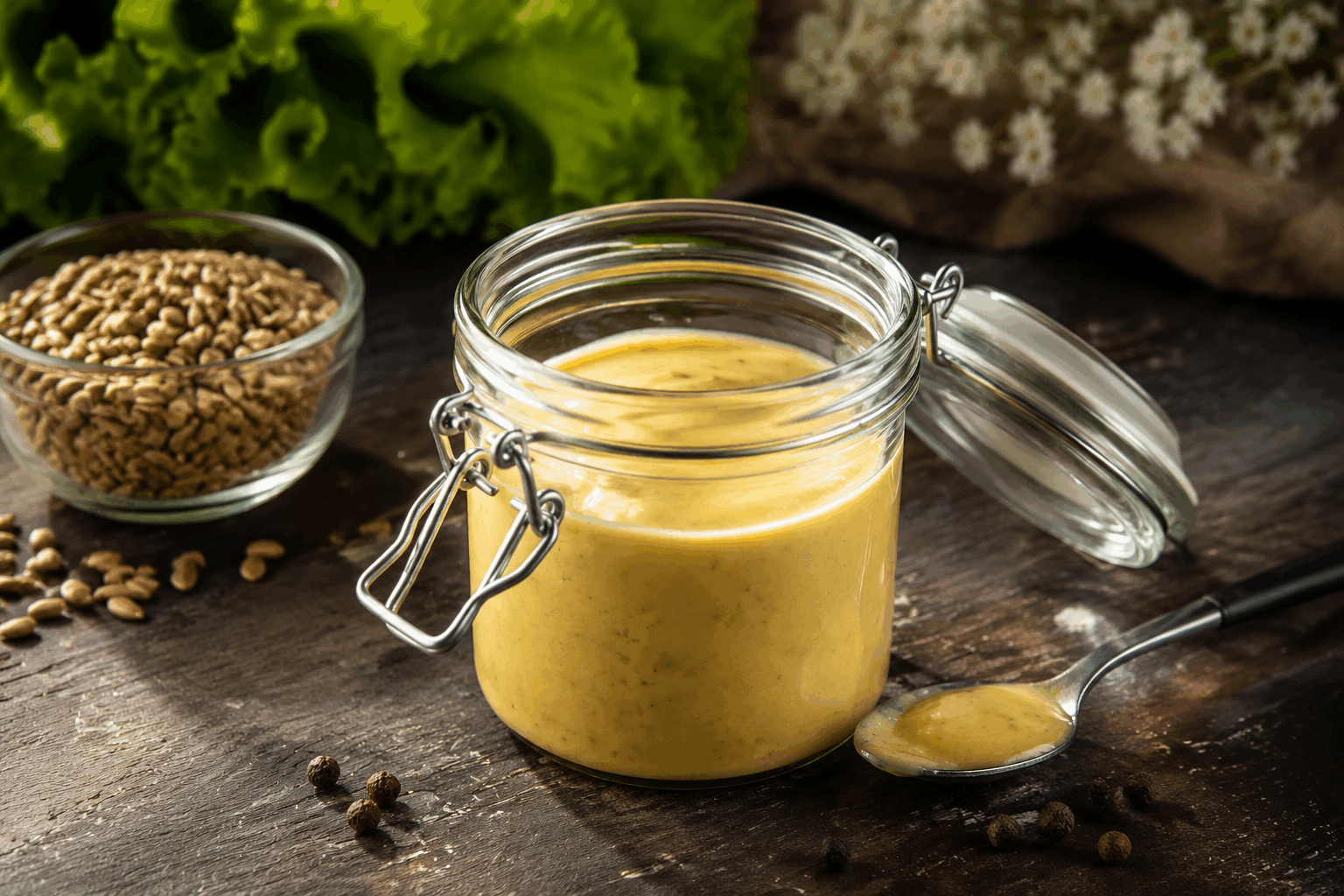 La vinaigrette onctueuse aux graines de tournesol en 5 minutes, un secret santé à tester !👌 Description Cette vinaigrette onctueuse aux graines de tournesol est une sauce savoureuse et nutritive, parfaite pour accompagner vos salades, légumes grillés ou bols santé. Rapide à préparer en seulement 5 minutes, elle offre une texture crémeuse et un goût légèrement toasté grâce aux graines de tournesol. Idéale pour ceux qui cherchent à allier plaisir et bienfaits nutritionnels dans leur cuisine. Informations Temps de préparation : 5 minutes Temps de cuisson : 0 minute Nombre de portions : 4 Difficulté : Facile Ingrédients Pour la vinaigrette 50 g de graines de tournesol décortiquées 3 cuillères à soupe d'huile d'olive extra vierge 1 cuillère à soupe de vinaigre de cidre 1 cuillère à soupe de moutarde douce 1 cuillère à café de miel liquide 1 gousse d'ail 4 cuillères à soupe d'eau tiède Sel fin, selon goût Poivre noir fraîchement moulu, selon goût Préparation Faites légèrement griller les graines de tournesol dans une poêle à sec, à feu moyen, pendant 2 à 3 minutes en remuant régulièrement pour qu'elles dorent sans brûler. Laissez-les refroidir quelques minutes. Dans le bol d’un mixeur ou d’un blender, ajoutez les graines de tournesol grillées, l’huile d’olive, le vinaigre de cidre, la moutarde, le miel, la gousse d’ail épluchée et l’eau tiède. Mixez l’ensemble à vitesse moyenne pendant 1 à 2 minutes, jusqu’à obtenir une consistance lisse et crémeuse. Ajoutez de l’eau progressivement si la sauce vous semble trop épaisse. Goûtez, puis ajustez l’assaisonnement avec du sel et du poivre selon votre préférence. Versez la vinaigrette dans un bol ou un petit récipient hermétique. Réservez au frais au moins 10 minutes avant de servir pour que les saveurs se mélangent bien. Astuces Utilisez des graines de tournesol fraîches et de bonne qualité pour maximiser le goût et les bienfaits. Pour une version vegan, remplacez le miel par du sirop d’agave ou d’érable. Si vous ne possédez pas de mixeur, écrasez les graines au mortier avant de mélanger à la main avec les autres ingrédients. Cette vinaigrette se conserve 3 à 4 jours au réfrigérateur dans un récipient fermé, pensez à bien la remuer avant utilisation. Service Servez cette vinaigrette onctueuse sur des salades composées, des légumes croquants ou grillés, ou encore en accompagnement d’un plat de céréales comme le quinoa ou le boulgour. Elle apportera une touche gourmande et saine à vos repas de tous les jours, parfaite pour un déjeuner léger ou un dîner vitaminé.