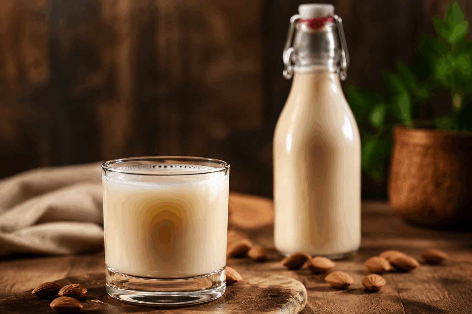 Lait végétal crémeux en 2 ingrédients, sans sucre ni sel, prêt en 5 minutes 👌✨ Description Ce lait végétal maison est onctueux et naturel, parfait pour accompagner vos boissons chaudes, céréales ou smoothies. Réalisé avec seulement deux ingrédients simples, il est sans additifs, sans sucre ni sel, idéal pour une alimentation saine et équilibrée. Rapide à préparer, il s’adapte à toutes les envies et régimes alimentaires. Informations Temps de préparation : 5 minutes Temps de cuisson : 0 minute Nombre de portions : 4 verres (environ 800 ml) Difficulté : Facile Ingrédients Pour le lait végétal 100 g d’amandes entières crues (ou autre oléagineux de votre choix : noisettes, cajou) 800 ml d’eau filtrée Préparation Trempe les amandes dans un grand bol d’eau froide pendant au moins 4 heures ou toute une nuit pour les ramollir, ce qui facilitera l’extraction du lait. Égoutte et rince soigneusement les amandes. Place les amandes dans un blender avec 800 ml d’eau filtrée à température ambiante. Mixe à haute vitesse pendant 2 à 3 minutes, jusqu’à obtenir un mélange homogène et crémeux. Filtre la préparation à l’aide d’un sac à lait végétal, d’une étamine ou d’un torchon propre en pressant bien pour extraire tout le liquide. Verse le lait végétal dans une bouteille ou un récipient hermétique et conserve-le au réfrigérateur. Astuces Pour un lait encore plus crémeux, augmente légèrement la quantité d’amandes ou mixe plus longtemps. Tu peux varier les noix selon tes goûts pour changer de saveurs, en veillant à bien adapter la durée de trempage. Conserve ton lait végétal maximum 3 à 4 jours au frais et agite-le avant chaque utilisation car il peut se séparer naturellement. Ne jette pas la pulpe d’amandes récupérée, elle peut être séchée et utilisée dans des biscuits ou smoothies. Service Sers ce lait végétal crémeux bien frais dans un verre ou ajoute-le à tes cafés, thés, porridges ou recettes de pâtisserie vegan. Il accompagne parfaitement un petit déjeuner sain et naturel, idéal pour bien démarrer la journée.