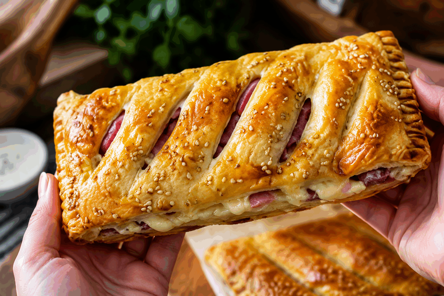 Le feuilleté jambon-fromage croustillant et crémeux en 15 minutes, un vrai délice à partager 😍 Description Ce feuilleté jambon-fromage allie la légèreté et le croustillant de la pâte feuilletée à la douceur crémeuse d’une garniture au jambon et fromage fondant. Parfait pour une entrée rapide ou un apéritif gourmand, il se prépare en un rien de temps pour régaler toute la famille ou entre amis. Informations Temps de préparation : 5 minutes Temps de cuisson : 10 minutes Nombre de portions : 4 feuilletés (ou 8 petits) Difficulté : Facile Ingrédients Pour la pâte 1 rouleau de pâte feuilletée rectangulaire (environ 230 g) Pour la garniture 100 g de jambon blanc en tranches fines 100 g de fromage râpé type emmental ou gruyère 100 g de fromage frais (type Saint-Môret ou Philadelphia) 1 jaune d'œuf (pour la dorure) Poivre noir moulu, au goût Préparation Préchauffe le four à 200°C (chaleur tournante si possible) pour garantir un feuilleté doré et croustillant. Déroule la pâte feuilletée sur une plaque de cuisson recouverte de papier sulfurisé. Coupe la pâte en 4 rectangles égaux pour des feuilletés individuels ou en 8 pour des portions à partager. Dans un bol, mélange le fromage frais avec le fromage râpé et poivre légèrement. Ne sale pas trop car le jambon est déjà salé. Dépose une tranche de jambon sur chaque morceau de pâte, puis étale la préparation au fromage sur le jambon, en laissant un bord d'environ 1 cm libre tout autour. Replie les bords de la pâte vers l’intérieur pour enfermer la garniture ou recouvre avec un deuxième carré de pâte pour un feuilleté entièrement fermé, en pressant bien les bords avec une fourchette pour sceller. Badigeonne la surface des feuilletés avec le jaune d'œuf battu pour une belle dorure. Enfourne pendant 10 minutes environ, ou jusqu’à ce que la pâte soit bien dorée et croustillante. Sers immédiatement pour profiter du fromage bien fondant et de la pâte croustillante. Astuces Utilise du jambon blanc de qualité, sans trop de nitrites ni d’eau ajoutée, pour un meilleur goût. Pour un feuilleté encore plus gourmand, ajoute une fine tranche de tomate ou un peu de moutarde douce sous le jambon. Si tu veux un goût plus intense, remplace le fromage frais par du chèvre frais ou mélange avec un peu de comté râpé. Veille à ne pas trop remplir les feuilletés pour éviter que la garniture ne déborde à la cuisson. Service Présente ces feuilletés chauds, accompagnés d’une salade verte croquante ou d’une petite soupe de saison pour un repas léger. Ils sont parfaits aussi à partager lors d’un apéritif dînatoire ou pour un déjeuner sur le pouce convivial.