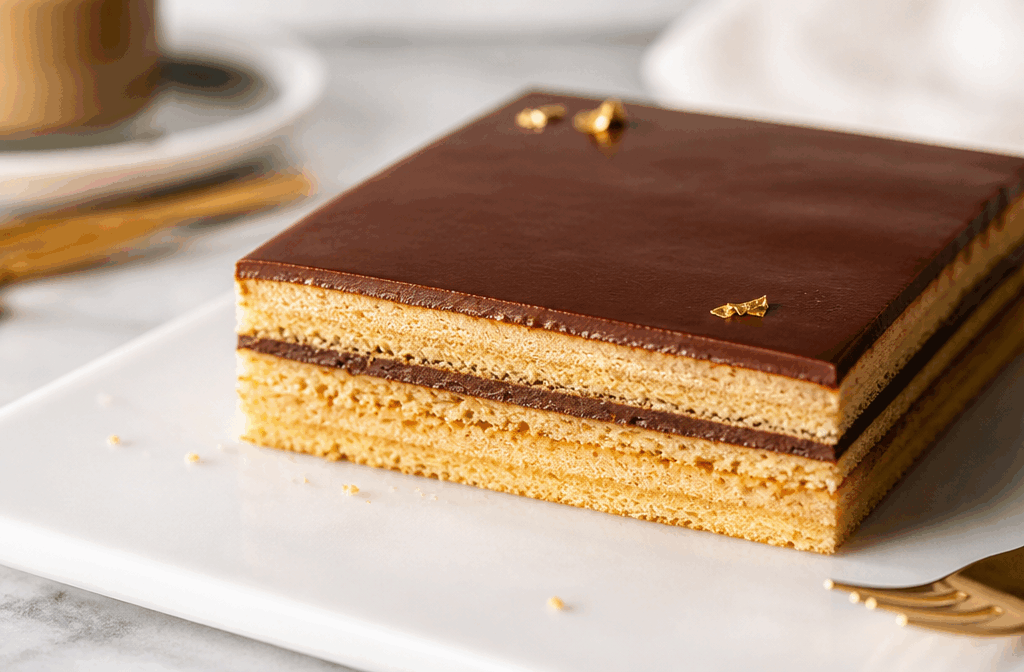 Le gâteau Opéra revisité en 5 étapes simples qui vont vous bluffer ✨ Description Ce gâteau Opéra revisité propose une version simplifiée et moderne de ce classique de la pâtisserie française. Il conserve ses couches emblématiques de biscuit joconde, de crème au beurre au café et de ganache chocolat, mais en seulement cinq étapes faciles à réaliser. Parfait pour impressionner vos invités sans passer des heures en cuisine. Informations Temps de préparation : 45 minutes Temps de cuisson : 15 minutes Nombre de portions : 8 personnes Difficulté : Moyenne Ingrédients Pour le biscuit joconde 100 g de poudre d’amandes 100 g de sucre glace 3 œufs 30 g de farine 20 g de beurre fondu Pour la crème au beurre au café 120 g de beurre doux à température ambiante 100 g de sucre 3 jaunes d’œufs 2 cuillères à café de café instantané dissous dans 2 cuillères à soupe d’eau chaude Pour la ganache au chocolat 150 g de chocolat noir (70 % cacao) 150 ml de crème liquide entière 20 g de beurre Pour le sirop au café 100 ml d’eau 50 g de sucre 1 cuillère à soupe de café instantané Préparation Préparez le biscuit joconde : mélangez la poudre d’amandes, le sucre glace et la farine. Incorporez les œufs un à un, puis ajoutez délicatement le beurre fondu. Étalez la pâte sur une plaque recouverte de papier cuisson, puis enfournez à 180°C pendant 12 à 15 minutes jusqu’à coloration légère. Préparez la crème au beurre au café : fouettez les jaunes d’œufs et le sucre au bain-marie jusqu’à ce que le mélange épaississe (environ 5 minutes). Hors du feu, incorporez le beurre mou en petits morceaux puis ajoutez le café dissous. Fouettez pour obtenir une texture lisse et homogène. Préparez la ganache : chauffez la crème puis versez-la sur le chocolat haché. Laissez fondre 2 minutes puis mélangez jusqu’à obtenir un mélange brillant. Incorporez le beurre pour plus de souplesse. Faites un sirop en portant à ébullition l’eau, le sucre et le café. Laissez refroidir. Montez le gâteau en alternant biscuit joconde imbibé de sirop, crème au beurre au café, ganache, et répétez sur 3 couches. Terminez par une couche de ganache lisse. Réfrigérez au moins 3 heures avant de couper et servir. Astuces Pour un biscuit plus moelleux, incorporez délicatement les blancs montés en neige dans la pâte joconde. Utilisez un pinceau pour bien imbiber le biscuit avec le sirop, cela apporte une meilleure harmonie des saveurs. Pour une finition brillante, lissez la ganache avec une spatule chaude. Ce gâteau se conserve 2 jours au réfrigérateur, pensez à le sortir 15 minutes avant dégustation pour révéler ses arômes. Service Servez ce gâteau Opéra revisité en fines tranches, idéalement accompagné d’un café noir ou d’un expresso pour souligner les arômes. Sa présentation élégante et ses saveurs riches en font un dessert parfait pour les dîners entre amis ou les célébrations spéciales.