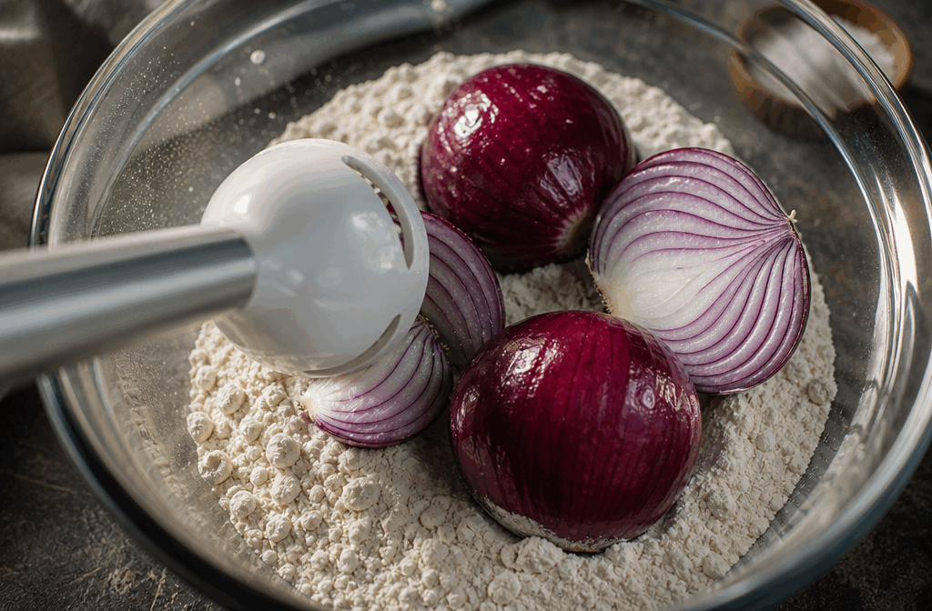 Le secret des beignets d’oignons faciles : mixez la farine avec les oignons, c’est magique ! ✨ Description Ces beignets d'oignons croustillants et savoureux sont une spécialité facile à préparer grâce à une astuce simple : mixer ensemble la farine et les oignons pour obtenir une pâte légère et homogène. Parfaits en apéritif ou en accompagnement, ils se distinguent par leur douceur et leur texture fondante à l’intérieur. Une recette rapide et magique qui séduit petits et grands. Informations Temps de préparation : 15 minutes Temps de cuisson : 10 minutes Nombre de portions : 4 personnes (environ 20 beignets) Difficulté : Facile Ingrédients Pour la pâte à beignets 200 g d’oignons jaunes 150 g de farine de blé 1 œuf 100 ml de lait 1 cuillère à café de levure chimique 1 pincée de sel 1/2 cuillère à café de poivre moulu Huile de tournesol pour la friture Préparation Épluche les oignons et coupe-les grossièrement en morceaux. Dans un blender ou un mixeur, verse les morceaux d’oignons avec la farine, la levure chimique, le sel et le poivre. Mixe par à-coups pour obtenir une pâte homogène, sans morceaux trop gros. Dans un saladier, bats l’œuf puis ajoute le lait. Incorpore lentement la pâte mixée aux oignons en mélangeant jusqu’à obtenir une consistance épaisse mais fluide. Ajuste avec un peu de lait si nécessaire. Fais chauffer une friteuse ou une grande poêle avec 3 à 4 cm d’huile à 180°C. À l’aide de deux cuillères, forme des petits tas de pâte et plonge-les délicatement dans l’huile chaude. Fais frire les beignets par petites quantités pendant environ 3 minutes, jusqu’à ce qu’ils soient dorés et croustillants. Égoutte-les sur du papier absorbant. Serre immédiatement, bien chaud, accompagné d’une sauce au choix. Astuces Pense à ne pas mixer trop longtemps les oignons pour éviter une pâte trop liquide. Teste la température de l’huile avec un petit morceau de pâte : il doit remonter rapidement à la surface en crépitant. Pour une version plus douce, ajoute une pincée de sucre à la pâte. Ces beignets sont meilleurs consommés immédiatement pour préserver leur croustillant. Service Présente ces beignets d’oignons sur un plat avec un bol de sauce au yaourt citronné ou une sauce barbecue maison pour l’apéritif. Ils accompagnent aussi parfaitement un plat de viande grillée ou un barbecue entre amis. Leur texture moelleuse et leur goût légèrement sucré séduiront tous les convives.
