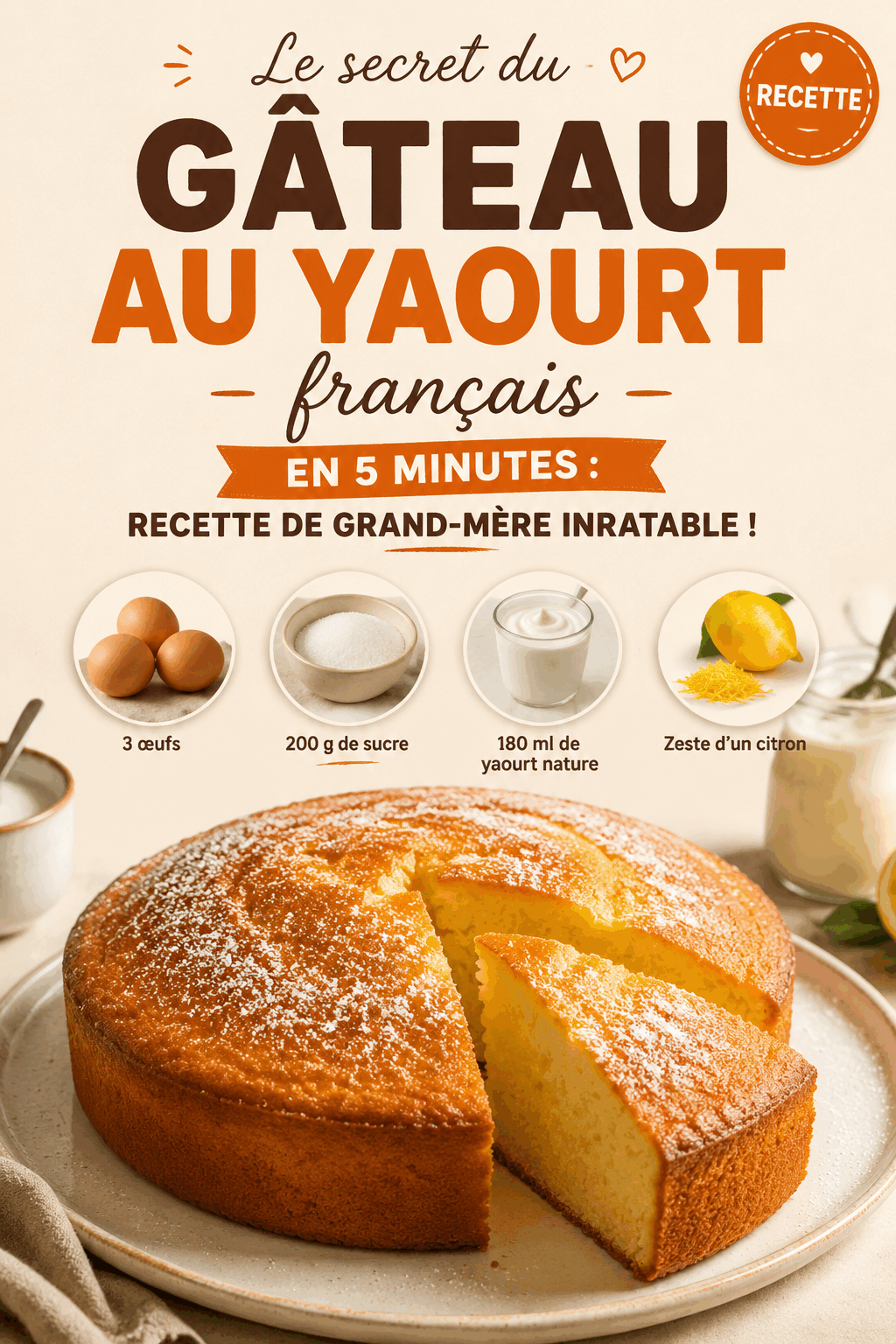 Le secret du gâteau au yaourt français en 5 minutes : recette de grand-mère inratable !