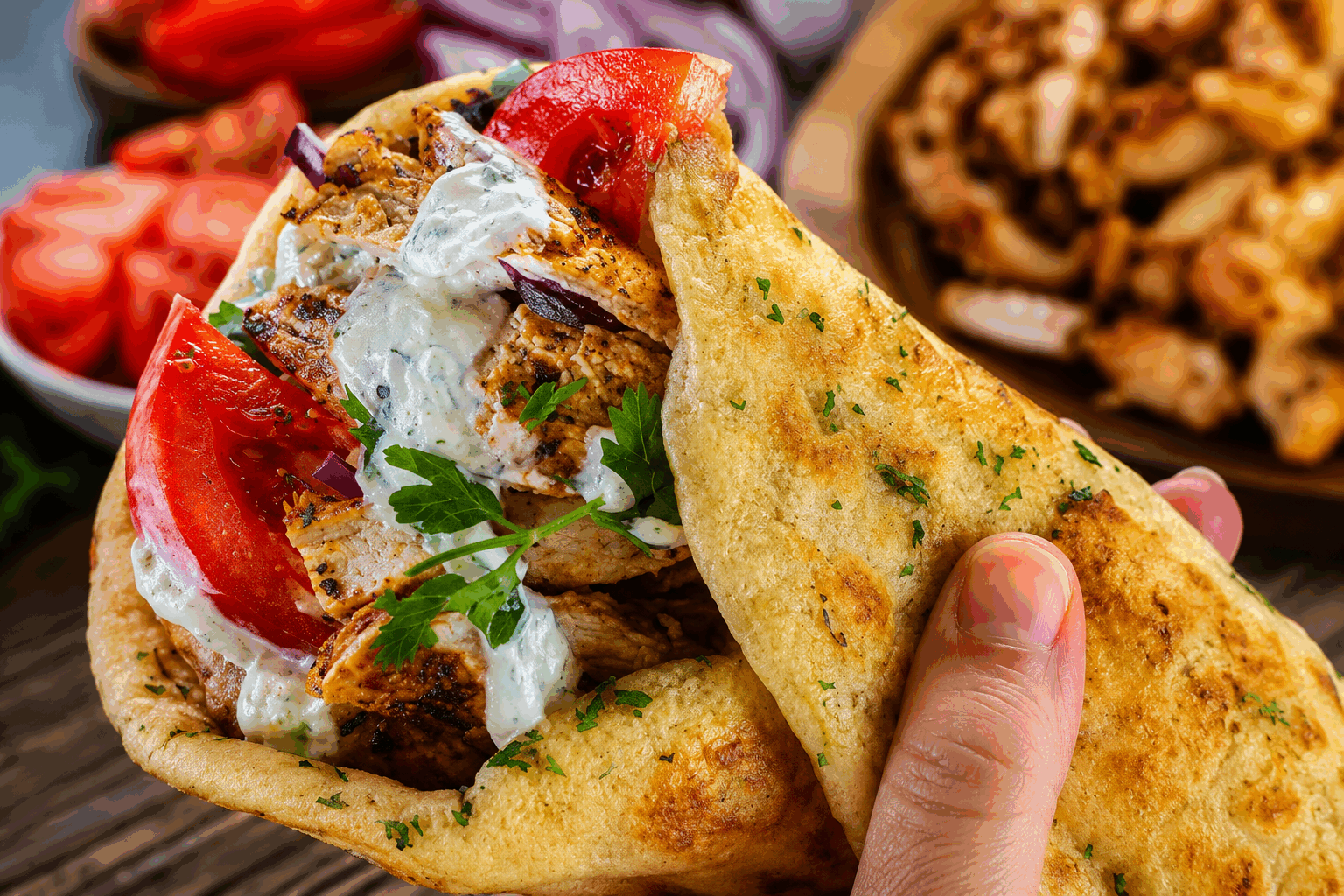 Le vrai sandwich grec maison : pain frais, sauce tzatziki et protéines en 15 minutes 🔥 Description Ce sandwich grec maison réunit la fraîcheur du pain croustillant et moelleux à la traditionnelle sauce tzatziki onctueuse. Garnie de protéines savoureuses telles que le poulet épicé ou le gyro, cette recette express en 15 minutes offre un équilibre parfait de saveurs méditerranéennes, idéal pour un repas rapide et gourmand à tout moment de la journée. Informations Temps de préparation : 10 minutes Temps de cuisson : 5 minutes Nombre de portions : 2 sandwiches Difficulté : Facile Ingrédients Pour le pain 2 petits pains pita frais ou 2 pains à sandwich grecs Pour la sauce tzatziki 150 g de yaourt grec nature 1/2 concombre moyen 1 gousse d'ail 1 cuillère à soupe d'huile d'olive 1 cuillère à soupe de jus de citron 1 cuillère à soupe d'aneth frais ciselé Sel et poivre noir du moulin Pour la garniture protéinée 200 g de blanc de poulet 1 cuillère à café de paprika doux 1/2 cuillère à café de cumin moulu 1/2 cuillère à café d'origan séché 1 cuillère à soupe d'huile d'olive Sel et poivre Pour la garniture fraîche 1 tomate moyenne 1/2 oignon rouge Quelques feuilles de laitue ou de roquette Préparation Prépare la sauce tzatziki : râpe le demi-concombre, puis presse-le dans un torchon propre pour enlever l'excès d'eau. Dans un bol, mélange le yaourt grec avec le concombre râpé, la gousse d'ail écrasée, l'huile d'olive, le jus de citron et l'aneth. Sale et poivre selon ton goût. Réserve au frais. Préchauffe une poêle à feu moyen avec l'huile d'olive. Découpe le blanc de poulet en fines lanières. Assaisonne-les avec le paprika, le cumin, l'origan, le sel et le poivre. Fais cuire les morceaux de poulet dans la poêle chaude pendant environ 5 minutes, en remuant régulièrement jusqu’à ce qu’ils soient bien dorés et cuits à cœur. Coupe la tomate en fines tranches et émince l'oignon rouge. Ouvre les pains pita en les faisant légèrement tiédir au four ou au grille-pain (facultatif, mais recommandé pour plus de croustillant). Garnis généreusement chaque pain avec la sauce tzatziki, ajoute la salade, les tranches de tomate, l'oignon, puis les morceaux de poulet chaud. Referme les pains et sers immédiatement. Astuces Pour un sandwich encore plus authentique, remplace le poulet par du gyro ou de l’agneau grillé. Si tu n’as pas d’aneth frais, utilise de l’aneth séché en quantité moindre pour ne pas trop dominer le goût. Râper le concombre puis le presser est essentiel pour éviter que la sauce tzatziki ne soit trop liquide. Fais tiédir le pain avant de le garnir pour qu’il reste croustillant sans ramollir avec la sauce. Service Servez ces sandwiches grecs avec une simple salade verte, quelques olives noires et un verre de vin blanc sec ou de citronnade fraîche. Parfait pour un déjeuner rapide, un pique-nique ou un dîner décontracté entre amis. Accompagnez d’un peu de frites maison ou d’un taboulé pour un repas complet à la grecque.