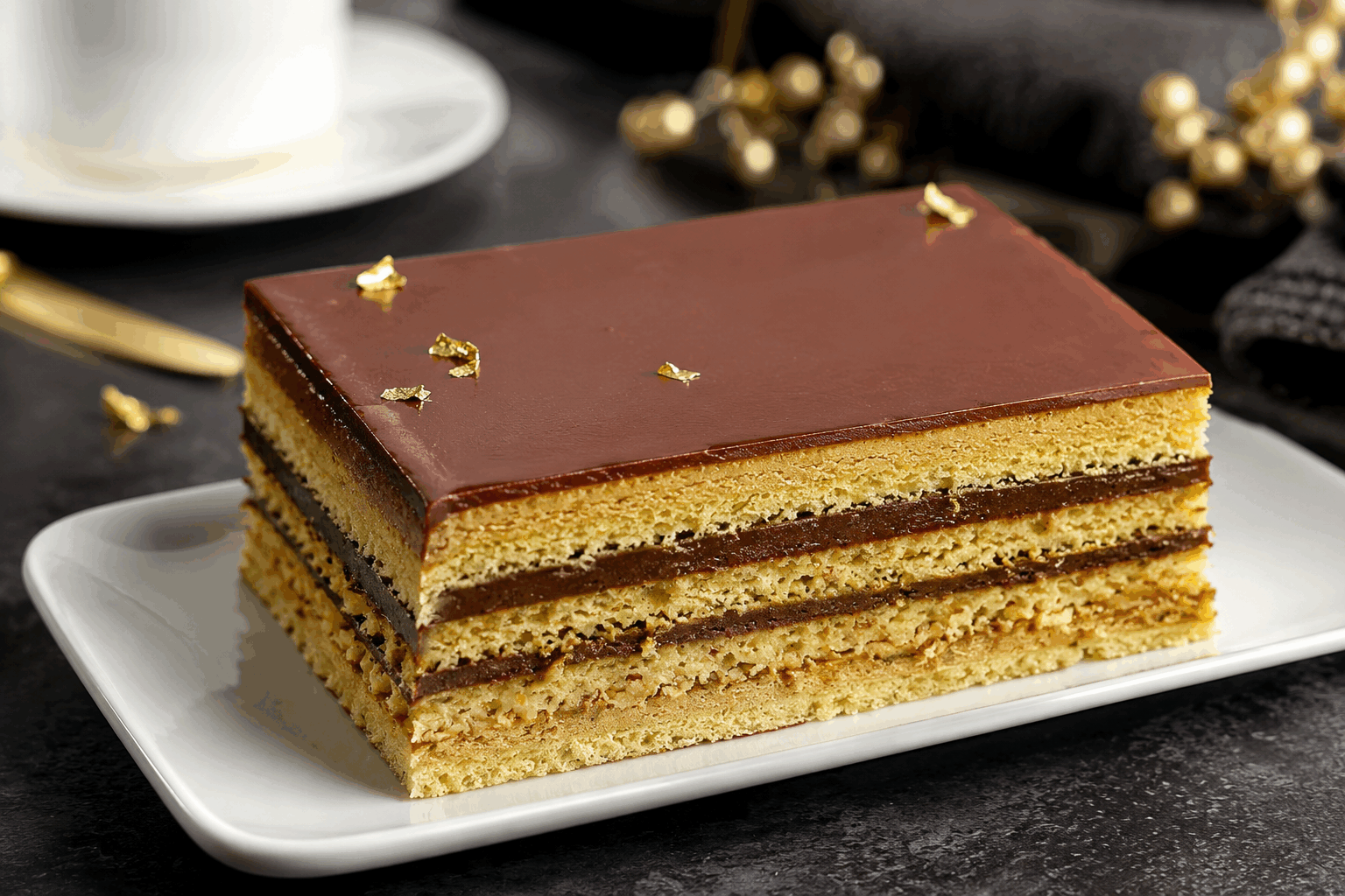 L’opéra maison en 5 étapes faciles : le secret d’un dessert qui fond dans la bouche ✨ Description L’opéra est un gâteau français élégant et raffiné, alliant des couches moelleuses de biscuit joconde imbibé de café, une crème au beurre au café onctueuse et une ganache au chocolat intense. Ce dessert sophistiqué séduit par son équilibre parfait entre amertume, douceur et textures fondantes, idéal pour les grandes occasions ou pour impressionner vos invités. Informations Temps de préparation : 45 minutes Temps de cuisson : 15 minutes Nombre de portions : 8 personnes Difficulté : Moyenne Ingrédients Pour le biscuit joconde 100 g de poudre d’amandes 100 g de sucre glace 3 œufs entiers 3 blancs d’œufs 20 g de sucre en poudre 30 g de farine Pour le sirop au café 120 ml d’eau 80 g de sucre 2 cuillères à soupe de café fort (expresso) Pour la crème au beurre au café 3 jaunes d’œufs 80 g de sucre 60 ml d’eau 125 g de beurre doux, coupé en morceaux 2 cuillères à soupe de café fort (expresso) Pour la ganache au chocolat 150 g de chocolat noir à 70 % 150 ml de crème liquide entière Préparation Préparez le biscuit joconde : Préchauffez le four à 200°C. Mélangez la poudre d’amandes avec le sucre glace, ajoutez les œufs entiers et fouettez jusqu’à obtenir un mélange homogène. Montez les blancs en neige en ajoutant progressivement le sucre en poudre. Incorporez délicatement les blancs au mélange précédent puis la farine tamisée. Étalez la pâte sur une plaque recouverte de papier cuisson sur 1 cm d’épaisseur. Enfournez 12 à 15 minutes. Laissez refroidir. Préparez le sirop au café : Faites chauffer l’eau et le sucre jusqu’à ébullition. Ajoutez le café et laissez refroidir. Ce sirop servira à imbiber le biscuit pour plus de moelleux et de saveur. Préparez la crème au beurre au café : Portez à ébullition l’eau et le sucre. Fouettez les jaunes d’œufs dans un bol. Versez le sirop chaud en filet sur les jaunes tout en fouettant. Remettez dans la casserole et chauffez doucement sans cesser de remuer jusqu’à ce que la préparation épaississe (la nappe). Laissez tiédir puis incorporez le beurre mou petit à petit avec le café. Réservez la crème au frais. Préparez la ganache au chocolat : Faites chauffer la crème jusqu’à frémissement. Versez-la sur le chocolat noir haché. Laissez reposer une minute puis mélangez jusqu’à obtenir une ganache lisse et brillante. Laissez refroidir à température ambiante, elle doit être ferme mais malléable. Montage de l’opéra : Coupez le biscuit joconde en trois rectangles égaux. Imbibez généreusement chaque couche avec le sirop café à l’aide d’un pinceau. Étalez uniformément la crème au beurre sur la première couche, posez la deuxième couche de biscuit, étalez la ganache au chocolat, recouvrez avec la dernière couche de biscuit puis terminez par une fine couche de crème au beurre. Lissez la surface et réservez au frais au minimum 4 heures avant de déguster. Astuces Pesez soigneusement les ingrédients pour un équilibre parfait des saveurs. Incorporez délicatement les blancs en neige pour garder un biscuit léger et aéré. Utilisez un pinceau pour imbiber le biscuit de sirop afin d’éviter qu’il soit trop détrempé. Pour une finition brillante, vous pouvez ajouter un glaçage miroir au chocolat en remplacement de la dernière couche de crème au beurre. Service Servez l’opéra bien frais, coupé en parts rectangulaires nettes, accompagné d’un café noir ou d’un thé léger pour équilibrer la richesse du dessert. Il est parfait pour les dîners festifs ou les moments où vous souhaitez offrir une touche d’élégance pâtissière à vos convives.
