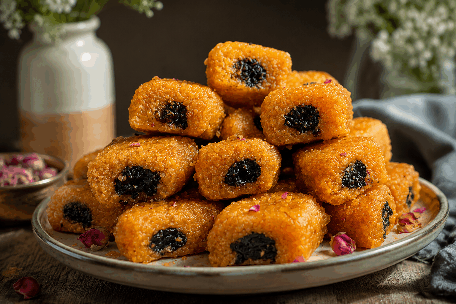 Makrout aux dattes fondant sans moule, la recette rapide qui épate à coup sûr ! ✨ Description Le makrout aux dattes est une pâtisserie orientale traditionnelle, célèbre pour sa forme losange et son goût sucré délicat. Cette version fondante, réalisée sans moule, est simple et rapide à préparer mais garde tout le charme de la recette classique. Parfait pour accompagner un thé à la menthe ou pour impressionner vos invités lors d’une occasion spéciale. Informations Temps de préparation : 30 minutes Temps de cuisson : 20 minutes Nombre de portions : 20 pièces Difficulté : Facile Ingrédients Pour la pâte 250 g de semoule moyenne 100 g de semoule fine 80 ml d’huile d’olive ou d’huile neutre 120 ml d’eau tiède 1 pincée de sel Pour la garniture 200 g de pâte de dattes 1 cuillère à café de cannelle en poudre 1 cuillère à soupe d’eau de fleur d’oranger Pour le sirop 250 g de miel 50 ml d’eau de fleur d’oranger Préparation Mélange la semoule moyenne, la semoule fine et la pincée de sel dans un grand saladier. Verse l’huile et frotte entre les paumes pour bien incorporer la graisse à la semoule, jusqu’à obtenir une texture sableuse et homogène. Ajoute l’eau tiède petit à petit tout en travaillant la pâte à la main, jusqu’à obtenir une boule ferme mais souple. Couvre et laisse reposer 15 minutes. Prépare la garniture : mélange la pâte de dattes, la cannelle et l’eau de fleur d’oranger. Forme un boudin homogène. Divise la pâte en portions égales. Sur un plan légèrement huilé ou fariné, étale chaque portion en un long rectangle d’environ 1 cm d’épaisseur. Dépose le boudin de dattes au centre de chaque rectangle puis replie la pâte sur la garniture. Presse légèrement pour sceller. Forme délicatement un long boudin garni. Coupe ensuite ce boudin en tranches obliques pour former des losanges. Dispose les makrouts sur une plaque recouverte de papier cuisson, sans les serrer. Enfourne à 180°C (chaleur tournante) pendant 20 minutes jusqu’à ce qu’ils soient légèrement dorés. Pendant la cuisson, fais chauffer le miel avec l’eau de fleur d’oranger dans une petite casserole. Laisse infuser quelques minutes à feu doux. À la sortie du four, trempe rapidement chaque makrout dans le miel chaud, puis dispose-les sur une grille pour égoutter. Laisse refroidir avant de servir pour que la pâte s’imprègne bien du sirop et devienne fondante. Astuces Utilise une semoule de bonne qualité, ni trop fine ni trop grosse, pour une texture parfaite. Conserve les makrouts dans une boîte hermétique à température ambiante pour préserver leur fondant. Pour une version plus gourmande, ajoute des éclats d’amandes ou de noix dans la garniture. Ne laisse pas trop longtemps tremper les makrouts dans le miel pour éviter qu’ils deviennent trop mous et collants. Service Servez les makrouts aux dattes tièdes ou à température ambiante, accompagnés d’un thé à la menthe fraîche. Ils sont idéaux lors de fêtes, de l’Aïd ou simplement pour une pause gourmande magique à tout moment de la journée.
