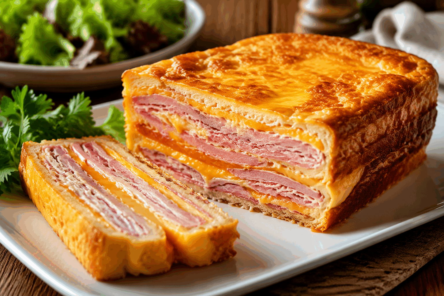 Mille-feuille salé en 3 ingrédients : rapide, fondant et parfait pour un apéro facile ! 🔥👌 Description Ce mille-feuille salé est une recette simple et rapide, idéale pour un apéritif convivial. Avec seulement trois ingrédients, il offre une texture fondante et craquante, un équilibre parfait entre la douceur de la pâte feuilletée, la fraîcheur d’un fromage fondant et la saveur légèrement piquante d’un jambon de qualité. Un incontournable pour épater vos invités sans passer des heures en cuisine ! Informations Temps de préparation : 10 minutes Temps de cuisson : 15 minutes Nombre de portions : 6 à 8 pièces Difficulté : Facile Ingrédients Pour le mille-feuille 1 pâte feuilletée rectangulaire prête à l'emploi (250 g environ) 150 g de fromage frais nature type Philadelphia ou fromage à tartiner doux 150 g de jambon blanc en tranches fines Sel et poivre du moulin Préparation Préchauffe le four à 180°C (chaleur tournante de préférence). Déroule la pâte feuilletée sur une plaque recouverte de papier cuisson. Pique la pâte avec une fourchette pour éviter qu’elle ne gonfle trop à la cuisson. Recouvre la pâte d’une autre feuille de papier cuisson, puis d’une plaque ou d’un autre plat allant au four pour bien aplatir la pâte pendant la cuisson. Enfourne pour environ 12 à 15 minutes, jusqu’à ce que la pâte soit dorée et croustillante. Retire la plaque et laisse refroidir. Découpe la pâte en rectangles réguliers d’environ 5 x 8 cm. Réserve. Étale une couche fine de fromage frais sur un rectangle de pâte feuilletée. Sale très légèrement et poivre. Dépose une tranche de jambon blanc sur le fromage, puis recouvre délicatement avec un autre rectangle de pâte feuilletée. Répète cette opération pour obtenir 2 ou 3 étages, en terminant par une couche de pâte. Dispose les mille-feuilles salés sur un plat de service et garde-les au frais jusqu’au moment de servir. Astuces Pour plus de goût, ajoute un peu de moutarde douce ou herbes fraîches (ciboulette, basilic) à ton fromage frais avant de garnir. Veille à ce que la pâte soit bien dorée et froide avant de garnir afin qu’elle reste croustillante. Tu peux remplacer le jambon blanc par du saumon fumé, du poulet rôti, ou même des légumes grillés pour varier les plaisirs. Si tu souhaites un apéro encore plus rapide, prépare les mille-feuilles la veille et conserve-les bien au frais, ils n’en seront que meilleurs ! Service Présente le mille-feuille salé sur un plateau ou dans de petites assiettes apéritives. Accompagne-le de quelques feuilles de roquette, d’olives ou de tomates cerises pour un équilibre frais. Idéal lors d’un apéritif entre amis ou d’un buffet dinatoire léger et élégant.