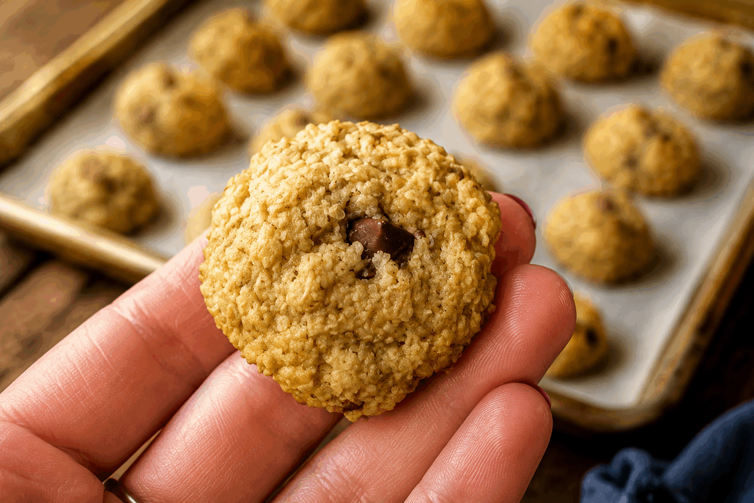 Mini biscuits sans farine ni gluten, prêts en 5 minutes pour une pause gourmande 😍 Description Ces mini biscuits moelleux et légers sont parfaits pour une pause gourmande rapide et saine. Sans farine ni gluten, ils conviennent aux intolérants et à ceux qui cherchent une alternative savoureuse et facile. Leur texture fondante et leur goût légèrement sucré en font un délice à tout moment de la journée. Informations Temps de préparation : 3 minutes Temps de cuisson : 5 minutes Nombre de portions : 12 pièces Difficulté : Facile Ingrédients Pour les mini biscuits 3 œufs 150 g de poudre d’amandes 100 g de sucre de canne (ou sucre mascobado) 1 cuillère à café d’extrait de vanille 1 pincée de sel 1/2 cuillère à café de levure chimique sans gluten 50 g de pépites de chocolat (facultatif) Préparation Préchauffe le four à 180°C (chaleur tournante de préférence). Dans un saladier, bats les œufs avec le sucre et l’extrait de vanille jusqu’à obtenir un mélange mousseux. Incorpore la poudre d’amandes, la levure chimique et la pincée de sel, puis mélange délicatement pour obtenir une pâte homogène. Ajoute les pépites de chocolat si désiré, puis mélange légèrement. Forme des petits tas de pâte (environ une cuillère à café chacun) sur une plaque recouverte de papier cuisson en les espaçant légèrement. Enfourne pour 5 minutes environ : les biscuits doivent être juste dorés sur les bords et restent moelleux à l’intérieur. Laisse refroidir quelques minutes avant de décoller les biscuits pour éviter qu’ils se cassent. Astuces Utilise des œufs à température ambiante pour une meilleure incorporation et une pâte plus légère. Si tu souhaites une version encore plus rapide, fais cuire les biscuits dans un petit moule silicone pour mini muffins afin d’assurer une forme régulière. Pour varier les saveurs, ajoute un zeste de citron ou d’orange à la pâte. Conserve les biscuits dans une boîte hermétique à température ambiante pendant 3 jours maximum. Service Servez ces mini biscuits pour accompagner un thé, un café ou une infusion lors d’une pause gourmande. Ils conviennent également parfaitement comme mignardises ou pour un goûter express. Présente-les sur une petite assiette ou dans une boîte à emporter pour un snack pratique et délicieux.
