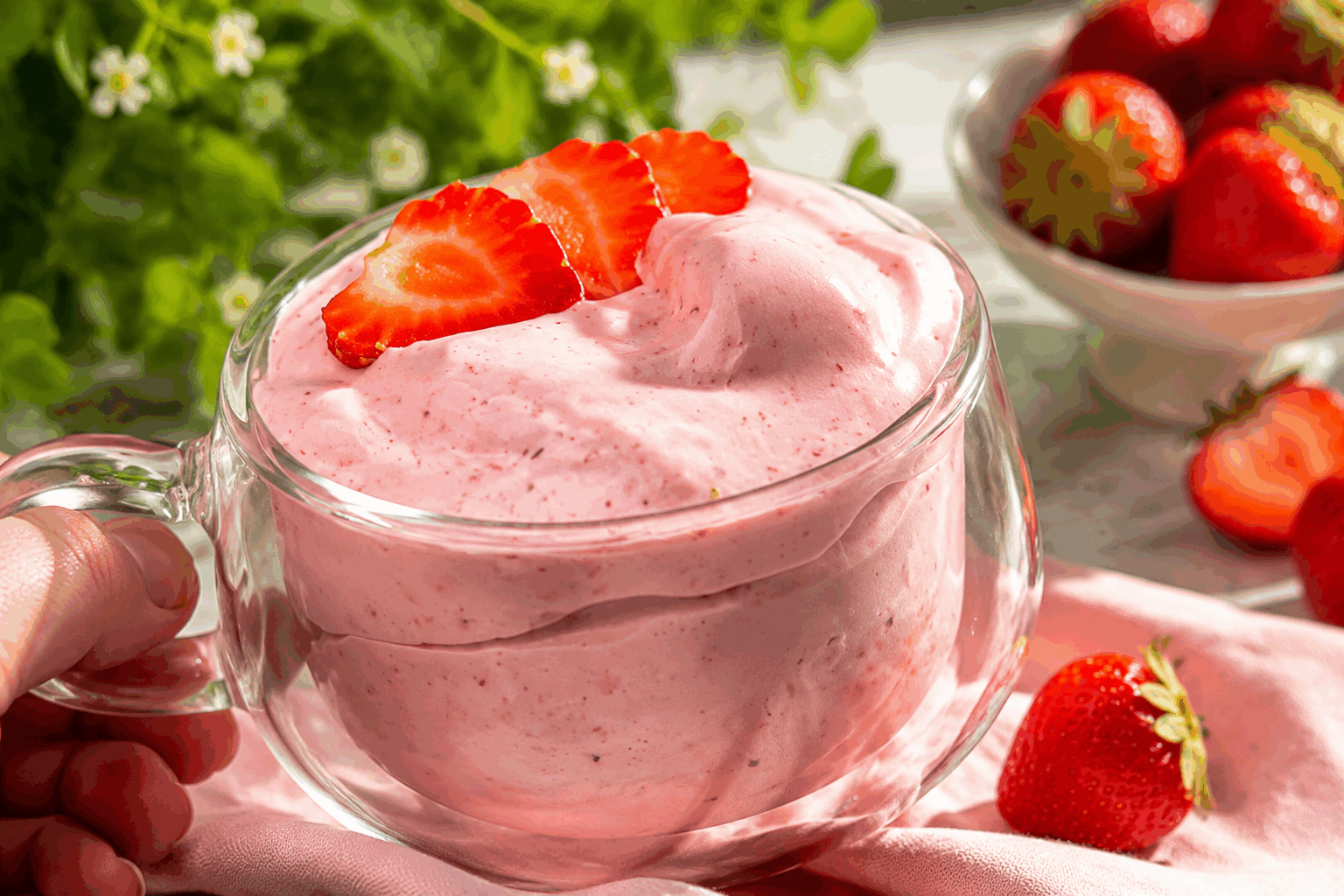 Mousse de fraises sans sucre, 5 minutes de plaisir léger et frais 🍓👌 Description Cette mousse de fraises est une délicieuse gourmandise légère, fraîche et naturellement sucrée grâce à la douceur des fruits mûrs. Sans sucre ajouté, elle convient parfaitement aux personnes souhaitant limiter leur consommation de sucre tout en se faisant plaisir. Idéale pour une fin de repas estivale ou comme collation énergisante et saine. Informations Temps de préparation : 5 minutes Temps de cuisson : 0 minute Nombre de portions : 4 personnes Difficulté : Facile Ingrédients Pour la mousse 300 g de fraises fraîches 150 g de fromage blanc 0% ou yaourt grec nature 1 blanc d'œuf 1 cuillère à soupe de jus de citron frais Quelques feuilles de menthe (facultatif) Préparation Lave soigneusement les fraises, équeute-les puis coupe-les en morceaux. Mixe les fraises avec le fromage blanc, le jus de citron et les feuilles de menthe jusqu’à obtenir une purée lisse. Monte le blanc d'œuf en neige ferme à l’aide d’un fouet électrique ou manuel. Incorpore délicatement le blanc en neige à la purée de fraises à l’aide d’une spatule pour garder la légèreté de la mousse. Répartis la mousse dans des verrines ou des petits bols, puis réserve au frais pendant au moins 1 heure avant de servir. Astuces Utilise des fraises bien mûres pour profiter pleinement de leur douceur naturelle et éviter d’ajouter du sucre. Pour une version encore plus légère, remplace le fromage blanc par un yaourt nature peu gras ou du kéfir. Si tu n’as pas de blanc d’œuf, tu peux aussi utiliser de la crème de coco fouettée pour une version végétalienne. Pour intensifier la saveur, ajoute un peu de zeste de citron ou une pincée de vanille en poudre dans la purée. Service Sers cette mousse bien fraîche dans de jolies verrines transparentes pour mettre en valeur sa couleur rose pâle. Accompagne-la d’une feuille de menthe fraîche ou d’une fraise entière pour la décoration. Ce dessert léger est parfait pour conclure un repas d’été ou comme goûter sain et rafraîchissant.