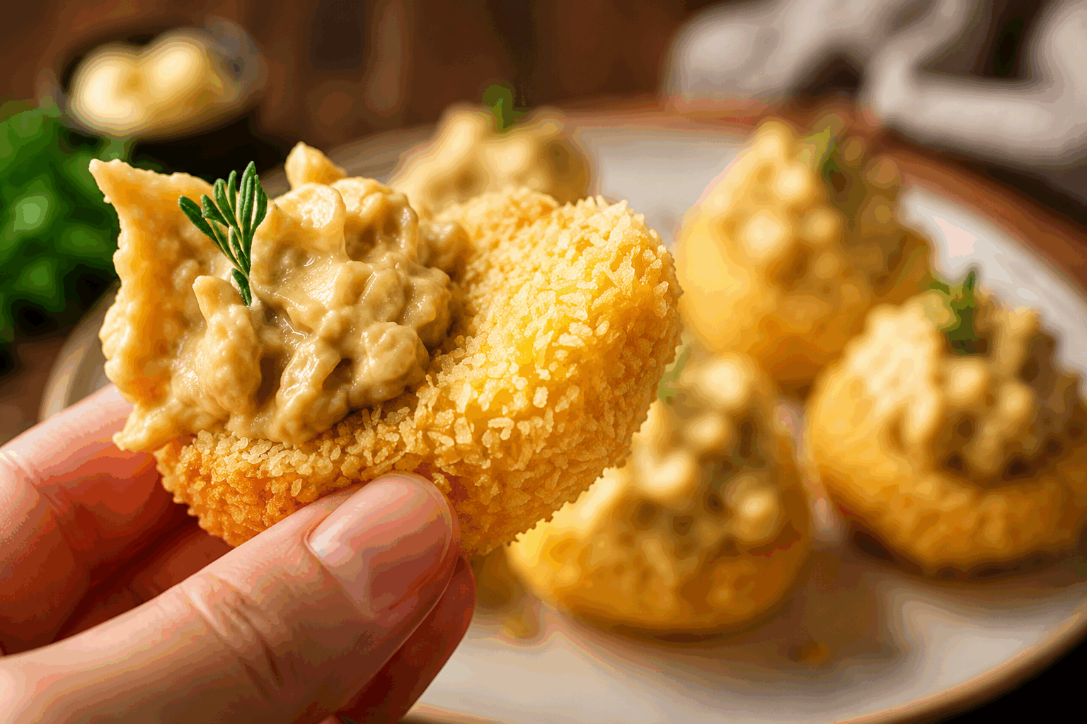 Oeufs croustillants à partager : la surprise qui bluffe en 10 minutes 🤩 Description Ces œufs croustillants sont parfaits pour un apéritif convivial ou une entrée originale. Leur texture extérieure dorée et croustillante cache un jaune encore fondant qui surprend à chaque bouchée. Rapides et simples à préparer, ils séduiront vos invités par leur effet de surprise et leur goût délicieux. Informations Temps de préparation : 5 minutes Temps de cuisson : 5 minutes Nombre de portions : 4 personnes (8 œufs) Difficulté : Facile Ingrédients Pour les œufs croustillants 8 œufs 60 g de chapelure 30 g de farine 1 œuf (pour la panure) Sel Poivre Huile de tournesol ou huile neutre pour friture (environ 300 ml) Pour la décoration (facultatif) Quelques brins de ciboulette ciselée Paprika doux Préparation Faites cuire les œufs dans une casserole d’eau bouillante pendant 6 minutes pour obtenir des œufs mollets. Plongez-les ensuite immédiatement dans un bol d’eau froide pour arrêter la cuisson. Écalez-les délicatement. Préparez trois assiettes : une avec la farine, une avec l’œuf battu salé et poivré, et une avec la chapelure. Roulez chaque œuf mollet d’abord dans la farine, puis dans l’œuf battu, et enfin dans la chapelure en veillant à bien les enrober pour assurer une panure uniforme et croustillante. Faites chauffer l’huile à 180°C dans une poêle profonde ou une friteuse. Plongez délicatement les œufs panés dans l’huile chauffée et faites-les frire 2 à 3 minutes jusqu’à ce qu’ils soient bien dorés. Retirez les œufs à l’aide d’une écumoire et déposez-les sur du papier absorbant pour enlever l’excès d’huile. Astuces Pour faciliter l’écalage des œufs mollets, cassez leur coquille en tapotant légèrement et écalez sous un filet d’eau froide. Ajoutez un peu de parmesan râpé ou d’herbes dans la chapelure pour plus de saveur. Servez les œufs immédiatement pour préserver le contraste entre la panure croustillante et le cœur fondant. Si vous n’avez pas d’huile neutre, préférez une huile d’olive légère pour la friture mais avec une température contrôlée pour ne pas brûler la panure. Service Présentez ces œufs croustillants à partager sur un plat avec une décoration simple à base de ciboulette fraîche et un léger saupoudrage de paprika. Ils s’accompagnent très bien d’une sauce légère type mayonnaise citronnée, d’une sauce au yaourt aux herbes ou d’un chutney doux. Idéals pour un apéritif entre amis ou en famille, ils surprendront agréablement vos convives par leur originalité et leur rapidité de préparation.