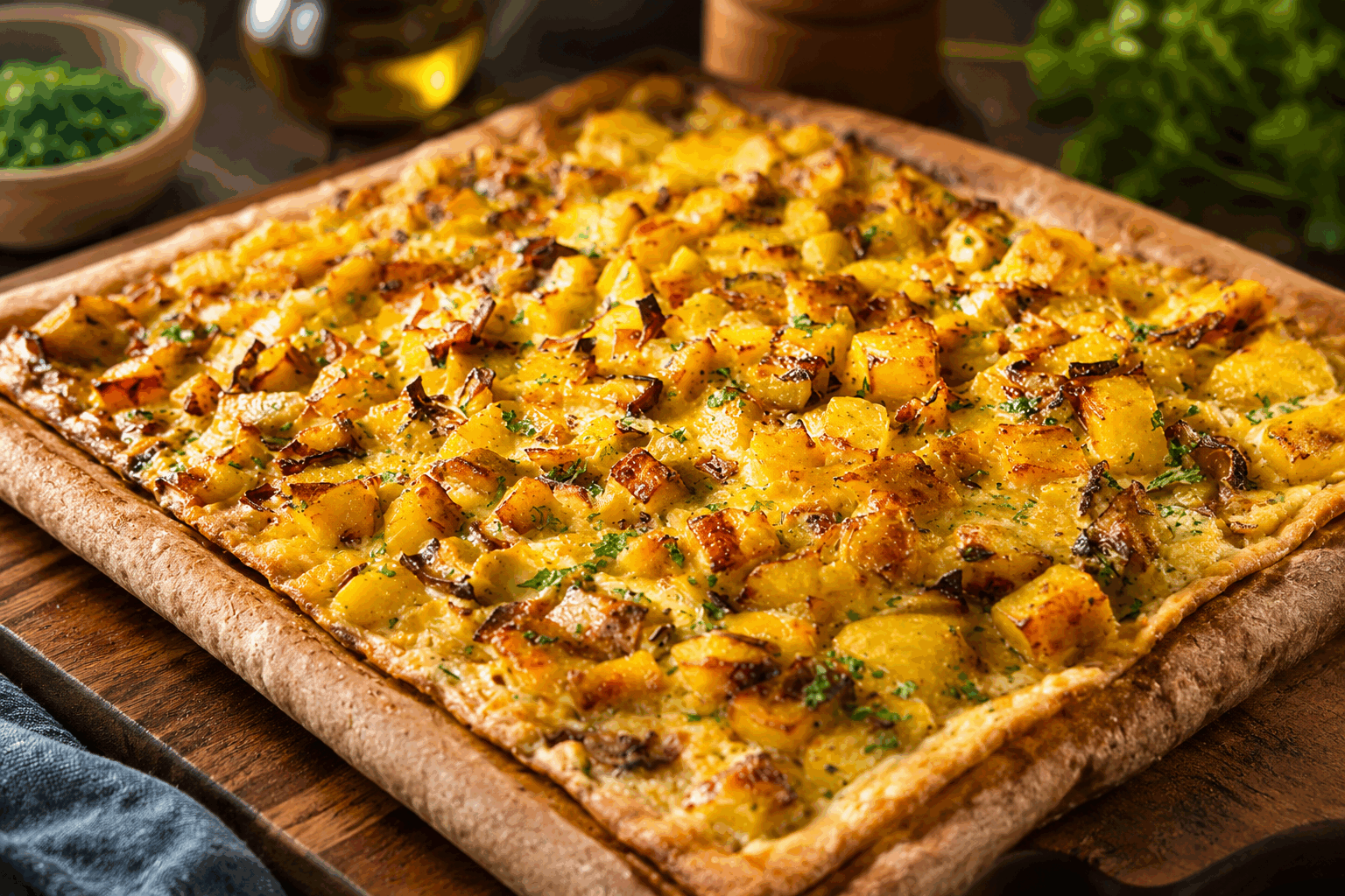 Omelette géante au four aux pommes de terre : 5 minutes de préparation pour un dîner parfait 🍽️👌 Description Cette omelette géante au four combine la douceur des pommes de terre fondantes avec la légèreté des œufs pour un plat complet et savoureux. Facile et rapide à préparer, elle se prête parfaitement à un dîner convivial ou un repas en famille. Sa cuisson au four garantit une texture moelleuse et un dessus légèrement doré irrésistible. Informations Temps de préparation : 5 minutes Temps de cuisson : 35 minutes Nombre de portions : 4 personnes Difficulté : Facile Ingrédients Pour l’omelette 6 œufs 400 g de pommes de terre (type Charlotte ou Amandine) 1 oignon moyen 50 ml de lait 30 g de beurre Sel Poivre du moulin 1 cuillère à soupe d’huile d’olive Quelques brins de persil frais (facultatif) Préparation Préchauffe le four à 180°C (chaleur tournante si possible). Épluche les pommes de terre et coupe-les en fines rondelles régulières pour une cuisson rapide et homogène. Émince finement l’oignon. Fais chauffer l’huile d’olive et le beurre dans une poêle allant au four ou une grande poêle antiadhésive. Ajoute les pommes de terre et l’oignon, sale et poivre, puis fais revenir à feu moyen pendant 10 minutes en remuant régulièrement, jusqu’à ce que les pommes de terre soient légèrement dorées et tendres. Dans un saladier, bats les œufs avec le lait, un peu de sel et de poivre. Ajoute le persil ciselé si tu utilises. Verse le mélange œufs-lait sur les pommes de terre et les oignons dans la poêle, répartis bien uniformément. Enfourne la poêle directement au four et laisse cuire 25 minutes, jusqu’à ce que l’omelette soit prise et dorée sur le dessus. Vérifie la cuisson en piquant l’omelette avec la pointe d’un couteau : elle doit ressortir sèche. Sors la poêle du four, laisse reposer 5 minutes avant de découper et servir. Astuces Pour réduire le temps de cuisson des pommes de terre, utilise une mandoline pour obtenir des tranches très fines et régulières. Si tu n’as pas de poêle allant au four, utilise un plat à gratin : cuits d’abord les pommes de terre et oignons dans une poêle, puis transvase avant d’ajouter les œufs. Pour une version plus gourmande, ajoute du fromage râpé (emmental, comté) ou quelques morceaux de jambon dans le mélange œufs. Ne sale pas trop la préparation au départ, car le fromage ou autres garnitures salées peuvent intensifier le goût. Service Servez cette omelette géante chaude, accompagnée d’une salade verte croquante et d’un bon pain de campagne. Ce plat simple et convivial conviendra parfaitement à un dîner en famille ou entre amis, à la fois rapide à faire et généreux en saveurs.