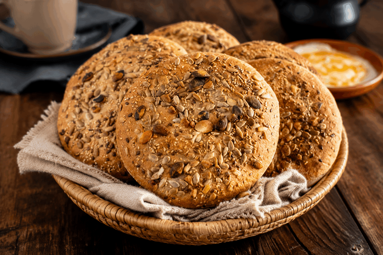 Pain complet maison ultra moelleux aux graines, prêt en moins d'une heure ! 🔥🍞 Description Ce pain complet maison est à la fois moelleux et nourrissant, agrémenté d’un mélange généreux de graines croquantes. Sa texture légère contraste avec la richesse des céréales complètes, idéal pour un petit déjeuner sain ou un accompagnement gourmand. Rapide à préparer, il convient parfaitement aux amateurs de pains faits maison même pressés par le temps. Informations Temps de préparation : 15 minutes Temps de cuisson : 35 minutes Nombre de portions : 8 tranches Difficulté : Facile Ingrédients Pour la pâte 250 g de farine complète 150 g de farine de blé T65 300 ml d'eau tiède 10 g de levure boulangère fraîche (ou 5 g de levure sèche) 10 g de sel fin 1 cuillère à soupe d'huile d'olive Pour les graines 20 g de graines de tournesol 15 g de graines de lin brun 15 g de graines de sésame 10 g de graines de pavot Préparation Dans un bol, délayez la levure dans l'eau tiède et laissez reposer 5 minutes jusqu'à ce que le mélange mousse légèrement. Dans un grand saladier, versez les farines et le sel, puis faites un puits au centre. Ajoutez l’huile d’olive et la levure diluée dans le puits, puis mélangez à l’aide d’une cuillère en bois ou à la main jusqu’à l’obtention d’une pâte homogène. Incorporez 2/3 des graines directement dans la pâte et pétrissez sur un plan fariné environ 8 minutes, jusqu’à ce qu’elle soit souple et légèrement collante. Formez une boule, déposez-la dans un saladier propre, couvrez d’un linge humide et laissez lever dans un endroit tiède pendant 30 minutes, jusqu’à ce qu’elle double de volume. Préchauffez le four à 220°C (chaleur statique) et préparez une plaque de cuisson recouverte de papier sulfurisé. Façonnez la pâte en un pain allongé ou rond selon votre préférence, déposez-le sur la plaque, humidifiez légèrement la surface avec un pinceau et parsemez du reste des graines en appuyant délicatement. Faites trois incisions parallèles avec une lame tranchante pour permettre une belle expansion à la cuisson. Enfournez pour 35 minutes, en plaçant un petit bol d’eau dans le four pour créer de la vapeur et favoriser une croûte croustillante. Vérifiez la cuisson : le pain doit sonner creux en tapotant la base. Laissez refroidir sur une grille avant de trancher pour conserver tout son moelleux. Astuces Utilisez de l’eau tiède mais jamais brûlante pour ne pas tuer la levure. Pétrissez bien la pâte pour développer le gluten et obtenir une mie filante et moelleuse. Pour varier les saveurs, remplacez les graines par des noix concassées ou des flocons d’avoine. Conservez le pain dans un linge propre ou un sac en coton afin qu’il reste frais plus longtemps sans trop se dessécher. Service Servez ce pain complet aux graines à l’occasion d’un petit déjeuner gourmand avec du beurre doux et une confiture maison, ou accompagnez-le d’un plateau de fromages et de charcuteries pour un apéritif convivial. Il se marie également parfaitement avec des soupes ou des salades estivales.