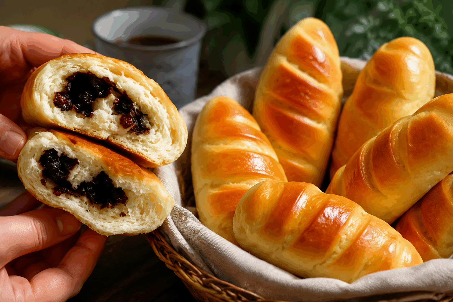 Pains au lait hyper moelleux fourrés au chocolat, prêts en 30 minutes sans robot 😍 Description Ces pains au lait sont incroyablement moelleux grâce à une pâte légère et aérienne, garnis d’un cœur fondant de chocolat noir. Parfaits pour un goûter express ou un petit-déjeuner gourmand, ils se préparent rapidement sans appareil électrique, idéal quand on manque de temps. Informations Temps de préparation : 15 minutes Temps de cuisson : 15 minutes Nombre de portions : 8 pièces Difficulté : Facile Ingrédients Pour la pâte 250 g de farine de blé 30 g de sucre 5 g de levure sèche de boulanger 5 g de sel fin 125 ml de lait tiède 30 g de beurre doux mou 1 jaune d’œuf (pour la dorure) Pour la garniture 100 g de chocolat noir en morceaux ou pépites Préparation Dans un grand saladier, mélange la farine, le sucre, le sel et la levure sèche (évite que la levure touche directement le sel). Ajoute le lait tiède progressivement tout en mélangeant avec une cuillère en bois jusqu’à obtenir une pâte collante. Incorpore le beurre mou, puis pétris à la main sur un plan fariné pendant environ 5 minutes, jusqu’à ce que la pâte soit souple et élastique. Couvre le saladier d’un torchon propre et laisse la pâte lever dans un endroit tiède pendant 10 minutes seulement pour une pousse rapide. Divise la pâte en 8 portions égales, puis étale chaque morceau en ovales d’environ 10 cm de long. Dépose quelques morceaux de chocolat au centre de chaque pâton, replie-les pour enfermer le chocolat et roule-les en forme de petits pains allongés. Dispose les pains sur une plaque recouverte de papier cuisson, espace-les bien, puis badigeonne-les avec le jaune d’œuf battu pour une belle dorure. Préchauffe le four à 180°C (chaleur tournante si possible) et enfourne les pains pour 12 à 15 minutes, jusqu’à ce qu’ils soient bien dorés. Laisse tiédir sur une grille avant de déguster pour profiter du chocolat encore fondant à l’intérieur. Astuces Utilise du lait tiède, pas chaud, pour ne pas tuer la levure et assurer une bonne pousse rapide. Si tu n’as pas de morceaux de chocolat, remplace-les par un carré de chocolat ou du Nutella en petite quantité. Pétris bien la pâte à la main, elle doit être souple mais pas trop collante pour faciliter le façonnage. Pour des pains encore plus moelleux, couvre-les d’un linge humide pendant la levée. Service Servez ces pains au lait tièdes, accompagnés d’un verre de lait, d’un chocolat chaud ou d’un café. Parfaits pour un goûter familial ou pour emporter avec soi en collation gourmande. Ils raviront petits et grands par leur texture fondante et leur cœur chocolaté.