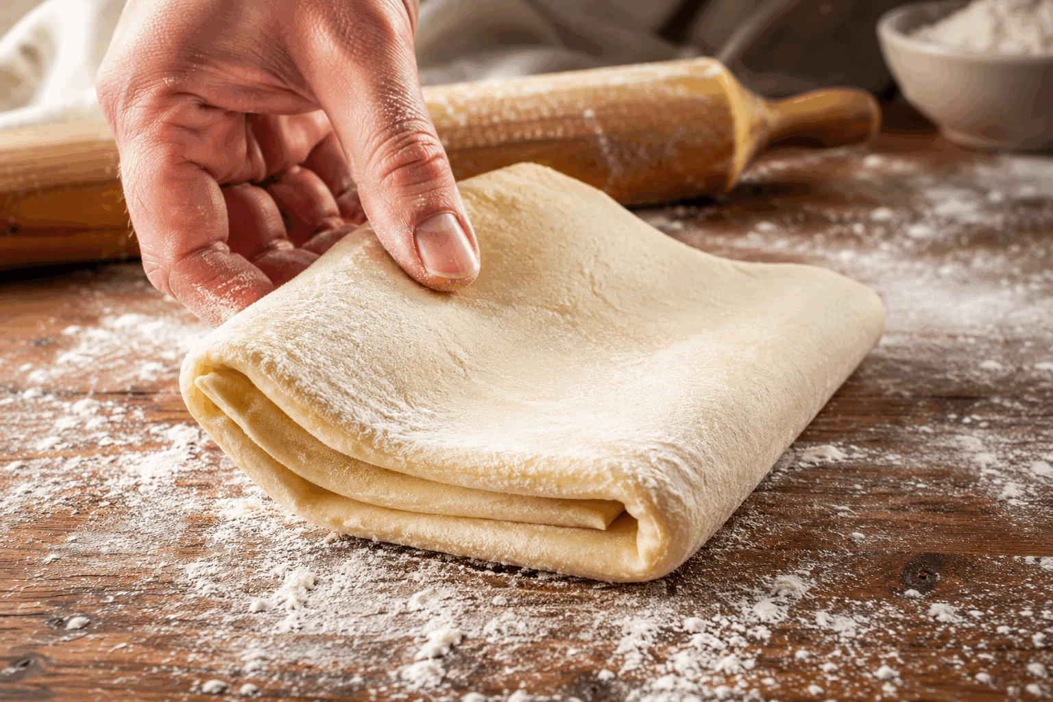 Pâte feuilletée maison prête en 5 minutes sans repos, le secret des gourmands 🔥 Description Cette pâte feuilletée rapide est une alternative simplifiée à la pâte traditionnelle, idéale pour ceux qui souhaitent un feuilletage croustillant sans le long temps de repos. Elle offre une texture légère et des couches bien distinctes, parfaites pour les tartes, quiches et viennoiseries express. Un véritable secret de gourmand pour gagner du temps sans sacrifier la qualité. Informations Temps de préparation : 5 minutes Temps de cuisson : 20 à 30 minutes selon la recette finale Nombre de portions : 6 à 8 parts Difficulté : Facile Ingrédients Pour la pâte feuilletée rapide 200 g de farine 200 g de beurre froid 4 cuillères à soupe d'eau froide 1 pincée de sel Préparation Coupe le beurre froid en petits dés. Mélange la farine et le sel dans un grand bol. Ajoute les dés de beurre à la farine et écrase-les rapidement du bout des doigts pour obtenir une texture sableuse avec quelques morceaux de beurre encore visibles (c’est ce qui créera le feuilletage). Verse l'eau froide progressivement et mélange rapidement avec une spatule ou tes mains pour former une pâte homogène sans trop la travailler. Sur un plan fariné, étale la pâte en un rectangle d’environ 20x30 cm. Plie la pâte en trois (comme une lettre), puis tourne-la d’un quart de tour. Répète l’étape de pliage une fois de plus pour créer plusieurs couches, puis la pâte est prête à être utilisée immédiatement, sans temps de repos. Astuces Utilise un beurre bien froid pour maximiser le feuilletage et éviter que la farine n’absorbe trop la matière grasse. Ne travaille pas trop la pâte pour garder des morceaux de beurre visibles, ce sont eux qui produiront les couches croustillantes à la cuisson. Si la pâte colle, place-la 5 minutes au congélateur avant de l’étaler à nouveau. Pour une version sucrée, ajoute une cuillère à soupe de sucre dans la farine avant de commencer. Service Utilise cette pâte rapide pour confectionner des tartes, feuilletés salés, ou encore des chaussons aux fruits. Elle se marie parfaitement avec des garnitures sucrées ou salées et s’adapte aussi bien aux desserts qu’aux apéritifs gourmands. Sert-la dès la sortie du four pour profiter de son croustillant optimal lors d’occasions improvisées ou repas express.