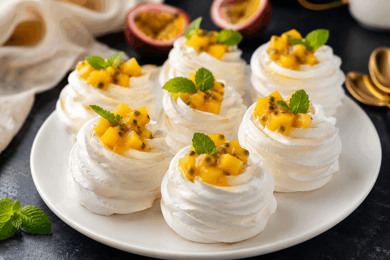 Pavlova exotique : une recette ultra fruitée et surprenante en 5 minutes 🍍✨ Description La Pavlova exotique est un dessert léger et aérien, sublimé par une généreuse garniture de fruits tropicaux frais. Sa meringue croustillante à l’extérieur et fondante à l’intérieur contraste parfaitement avec la douceur acidulée de l’ananas, la mangue et le fruit de la passion. Idéale pour une fin de repas estivale ou une occasion festive improvisée. Informations Temps de préparation : 5 minutes Temps de cuisson : 0 minute (meringue prête à l’emploi) Nombre de portions : 4 personnes Difficulté : Facile Ingrédients Pour la base meringuée 1 meringue individuelle de 80 g (achetée prête à l’emploi) Pour la garniture exotique 100 g d’ananas frais coupé en dés 100 g de mangue fraîche coupée en morceaux 2 fruits de la passion 100 ml de crème liquide entière très froide 1 cuillère à soupe de sucre glace Quelques feuilles de menthe fraîche pour la décoration Préparation Fouette la crème liquide bien froide avec le sucre glace jusqu’à obtenir une chantilly ferme. Coupe l’ananas et la mangue en petits dés uniformes. Ouvre les fruits de la passion et récupère la pulpe avec une cuillère. Dépose la meringue sur une assiette de service. Étale délicatement la chantilly sur la meringue en formant un petit nid au centre. Répartis les morceaux d’ananas, de mangue et la pulpe des fruits de la passion sur la chantilly. Décore avec quelques feuilles de menthe pour apporter une touche de fraîcheur et de couleur. Astuces Privilégie une meringue fraîche et bien croustillante pour un contraste optimal avec la garniture. Utilise toujours de la crème liquide entière très froide pour monter une chantilly légère et ferme. Tu peux remplacer les fruits exotiques par ceux de saison, comme la kiwi ou la papaye, selon la disponibilité. Pour une touche encore plus gourmande, ajoute un filet de coulis de fruit de la passion ou un peu de noix de coco râpée. Service Sers la Pavlova exotique immédiatement après montage, accompagnée d’un thé glacé ou d’un cocktail fruité. Sa présentation colorée et ses saveurs fraîches en font un dessert parfait pour impressionner tes invités lors d’un repas estival ou d’une occasion spéciale.