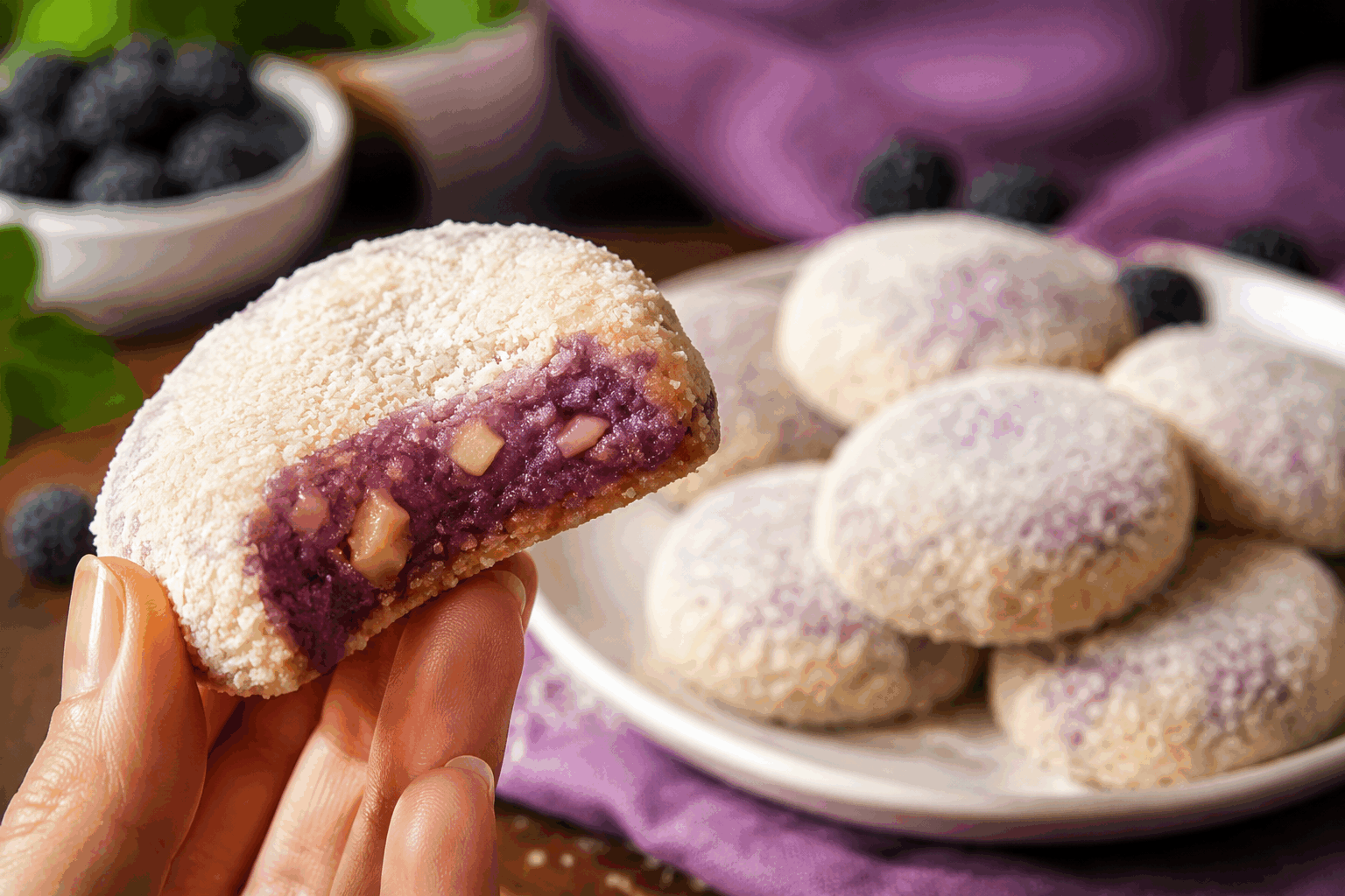 Petits gâteaux aux mûres sans cuisson, 3 ingrédients et ultra rapides à faire 💜👌 Description Ces petits gâteaux aux mûres sont une gourmandise fraîche, fruitée et légère, préparée sans cuisson. En seulement trois ingrédients simples, ils offrent un équilibre parfait entre douceur et acidité, idéal pour une collation rapide ou un dessert improvisé. Leur réalisation ultra rapide en fait une recette parfaite pour les jours d’été ou les envies de douceur express. Informations Temps de préparation : 15 minutes Temps de cuisson : 0 minute Nombre de portions : 6 petits gâteaux Difficulté : Facile Ingrédients Pour les petits gâteaux 150 g de biscuits secs (type petit beurre ou sablés) 150 g de mûres fraîches 100 g de fromage frais à tartiner (type Philadelphia ou Saint Môret) Préparation Écrase les biscuits secs en miettes fines à l’aide d’un rouleau à pâtisserie ou dans un mixeur. Ajuste la consistance en mélangeant les miettes avec le fromage frais jusqu’à obtenir une pâte homogène et malléable. Forme des petites boules ou des mini-gâteaux en pressant la pâte dans des moules en silicone ou à la main. Lave délicatement les mûres et décore chaque petit gâteau avec quelques mûres fraîches sur le dessus en les enfonçant légèrement. Place les petits gâteaux au réfrigérateur pendant au moins 1 heure pour qu’ils raffermissent avant de servir. Astuces Pour une version plus sucrée, ajoute un peu de miel ou de sucre glace dans le mélange de fromage frais. Utilise des biscuits avec peu de sucre pour mieux équilibrer l’acidité des mûres. Presse bien les biscuits avec le fromage frais pour que les petits gâteaux tiennent bien à la forme. Si tu n’as pas de mûres fraîches, remplace-les par des framboises ou des myrtilles selon la saison. Service Sers ces petits gâteaux bien frais en dessert ou à l’heure du goûter, accompagnés d’une tasse de thé ou d’une infusion fruitée. Ils sont parfaits pour une pause légère et fruitée, à partager en famille ou entre amis lors des journées chaudes ou d’un pique-nique.