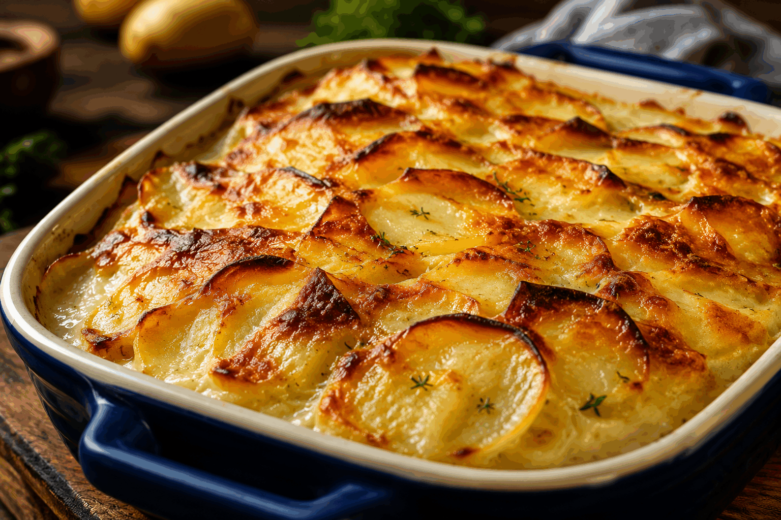 Pommes de terre boulangère sans beurre ni fromage, la recette simple de grand-mère qui épate 🔥 Description Ce classique de la cuisine française traditionnelle met en valeur des pommes de terre fondantes et légèrement dorées, cuites lentement avec des oignons et du bouillon. Sans beurre ni fromage, cette recette simple et saine rappelle les saveurs d'antan, idéale pour un repas convivial et réconfortant. Parfaite en accompagnement d’une viande ou d’un plat végétarien, c’est une recette facile à réaliser qui séduira toute la famille. Informations Temps de préparation : 15 minutes Temps de cuisson : 1 heure 15 minutes Nombre de portions : 4 personnes Difficulté : Facile Ingrédients Pour les pommes de terre boulangère 1 kg de pommes de terre à chair ferme 3 gros oignons jaunes 50 cl de bouillon de légumes ou de volaille 3 cuillères à soupe d’huile d’olive 2 gousses d’ail 1 branche de thym 1 feuille de laurier Sel fin Poivre noir du moulin Préparation Préchauffe le four à 160°C (chaleur traditionnelle). Épluche les pommes de terre et coupe-les en fines rondelles régulières d’environ 3 mm d’épaisseur, idéalement à la mandoline. Épluche les oignons, puis émince-les finement en demi-rondelles. Frotte un plat à gratin avec la gousse d’ail coupée en deux pour parfumer subtilement, puis huile généreusement le fond avec 2 cuillères à soupe d’huile d’olive. Dispose une couche de pommes de terre au fond du plat, sale légèrement et poivre, puis couvre d’une couche d’oignons. Ajoute un peu de thym et de laurier. Répète l’opération en alternant couches de pommes de terre et d’oignons jusqu’à épuisement des ingrédients, en terminant par une couche de pommes de terre. Verse doucement le bouillon chaud sur les légumes pour qu’il affleure juste à la surface, sans les noyer. Arrose avec le reste d’huile d’olive. Couvre le plat de papier aluminium pour éviter que le dessus ne sèche pendant la cuisson. Enfourne pour 1 heure, puis enlève le papier aluminium et poursuis la cuisson 15 minutes pour obtenir une belle coloration dorée sur le dessus. Vérifie la cuisson en piquant les pommes de terre avec la pointe d’un couteau : elles doivent être fondantes. Astuces Privilégie des pommes de terre à chair ferme comme la Charlotte ou la Belle de Fontenay pour que les tranches tiennent bien à la cuisson. Utilise un bouillon maison ou dilue un cube de bouillon dans de l’eau chaude pour plus de saveur. Pour varier, ajoute quelques herbes fraîches comme du romarin ou du persil en fin de cuisson. Ne saute pas l’étape du papier aluminium, elle garantit une cuisson homogène et évite que le plat soit trop sec. Service Servez ces pommes de terre boulangère en accompagnement d’un rôti de viande blanche, d’un poulet rôti ou même d’un plat végétarien comme un tajine de légumes. Présentez-les directement dans le plat à gratin pour un côté rustique et chaleureux, idéal pour un repas familial ou convivial.