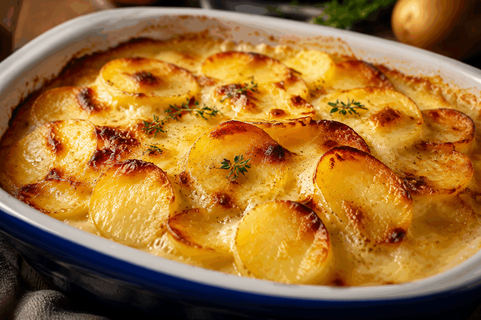 Pommes de terre boulangère sans gluten ni beurre, la recette simple qui surprend encore 🔥 Description Les pommes de terre boulangère sont un plat traditionnel français, ici revisité sans gluten ni beurre pour une version plus légère et adaptée aux intolérants. Ce gratin aux fines lamelles de pommes de terre et oignons, cuit lentement dans un bouillon parfumé, révèle une texture fondante et un goût savoureux qui séduira à coup sûr. Un plat simple mais raffiné, parfait pour un repas convivial. Informations Temps de préparation : 20 minutes Temps de cuisson : 1 heure 10 minutes Nombre de portions : 4 personnes Difficulté : Facile Ingrédients Pour le gratin 1 kg de pommes de terre type Charlotte ou Amandine 2 gros oignons 500 ml de bouillon de légumes (fait maison ou en cube sans gluten) 3 cuillères à soupe d’huile d’olive 2 gousses d’ail 1 branche de thym 1 feuille de laurier Sel fin Poivre noir du moulin Préparation Préchauffe le four à 160°C (chaleur tournante si possible). Épluche les pommes de terre et coupe-les en fines rondelles régulières d’environ 3 mm d’épaisseur pour assurer une cuisson homogène. Épluche et émince finement les oignons. Écrase les gousses d’ail sans les hacher. Dans un plat à gratin, étale une couche de pommes de terre en les chevauchant légèrement. Ajoute une couche d’oignons, puis parsème un peu d’ail, de sel, de poivre, du thym et du laurier. Verse un filet d’huile d’olive sur cette couche. Répète les couches jusqu’à épuisement des ingrédients, en terminant par une couche de pommes de terre. Verse doucement le bouillon de légumes chaud jusqu’à couvrir les pommes de terre jusqu’à mi-hauteur, pas plus pour garder le gratin fondant, sans le noyer. Couvre le plat avec une feuille de papier aluminium pour préserver l’humidité et enfourne pendant 50 minutes. Retire la feuille d’aluminium et poursuis la cuisson 20 minutes pour faire légèrement dorer le dessus. Vérifie la cuisson en piquant avec la pointe d’un couteau, les pommes de terre doivent être tendres et fondantes. Laisse reposer 5 minutes avant de servir pour faciliter la découpe et l’extraction. Astuces Choisis des pommes de terre fermes et à chair ferme pour éviter qu’elles ne se délitent à la cuisson. Utilise un bouillon bien parfumé pour compenser l’absence de beurre et apporter du goût. Évite de trop imbiber le gratin avec le bouillon afin qu’il reste bien moelleux sans devenir une soupe. Tu peux remplacer le thym par du romarin ou ajouter une pointe de muscade pour varier les saveurs. Service Servir chaud en accompagnement d’une viande rôtie ou d’un poisson grillé. Ce plat rustique et léger accompagne parfaitement une salade verte vinaigrée pour un repas équilibré. Idéal aussi pour un dîner familial simple mais plein de saveurs.