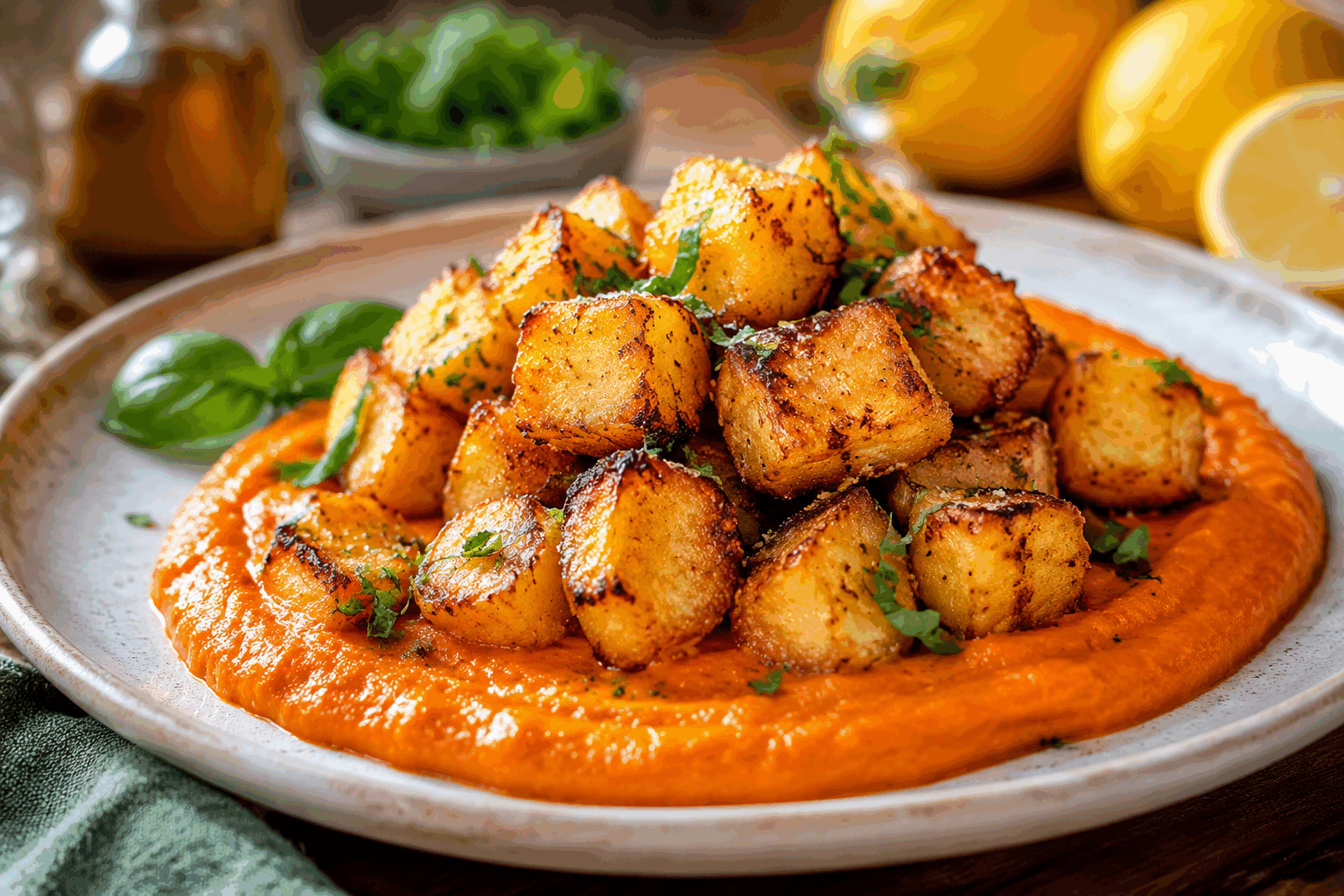 Pommes de terre croustillantes et crème de poivrons rôtis en 10 minutes, sans ketchup ! 🔥😍 Description Un plat simple et rapide, alliant le croustillant doré des pommes de terre sautées à la douceur légèrement fumée d'une crème onctueuse de poivrons rôtis. Idéal pour une entrée ou un accompagnement original, sans recours au traditionnel ketchup, ce plat séduira par sa couleur éclatante et ses saveurs équilibrées. Informations Temps de préparation : 5 minutes Temps de cuisson : 10 minutes Nombre de portions : 2 personnes Difficulté : Facile Ingrédients Pour les pommes de terre croustillantes 300 g de pommes de terre fermes (type Charlotte) 2 cuillères à soupe d’huile d’olive 1/2 cuillère à café de paprika doux Sel fin Poivre noir moulu Pour la crème de poivrons rôtis 1 poivron rouge moyen 50 g de crème fraîche épaisse 1 gousse d’ail 1 cuillère à soupe d’huile d’olive Sel fin Poivre noir moulu Un filet de jus de citron (environ 5 ml) Préparation Épluche les pommes de terre et coupe-les en fines rondelles ou en petits cubes réguliers pour une cuisson rapide et homogène. Fais chauffer l’huile d’olive dans une poêle à feu moyen-vif. Ajoute les pommes de terre, sale, poivre et saupoudre de paprika. Remue régulièrement pour qu’elles dorent uniformément pendant environ 10 minutes jusqu’à ce qu’elles soient croustillantes à l’extérieur et tendres à l’intérieur. Pendant ce temps, préchauffe le grill du four ou une poêle à feu vif. Coupe le poivron en deux, enlève les graines et fais-le griller jusqu’à ce que la peau soit bien noircée et cloquée (environ 5 minutes par face, ou dans une poêle à feu vif si le grill n’est pas disponible). Place le poivron dans un bol, couvre-le avec un film alimentaire et laisse-le reposer 5 minutes pour faciliter l’épluchage. Ensuite, enlève la peau noire à la main ou avec un couteau. Dans un mixeur, mets le poivron pelé, la gousse d’ail pelée, la crème fraîche, l’huile d’olive, le sel, le poivre et le jus de citron. Mixe jusqu’à obtenir une crème lisse et homogène. Goûte et rectifie l’assaisonnement si nécessaire. Dresse les pommes de terre croustillantes dans les assiettes, accompagne-les généreusement de crème de poivrons rôtis et déguste immédiatement. Astuces Utilise des pommes de terre à chair ferme pour une meilleure tenue à la cuisson et un croustillant optimal. Pour un goût plus fumé, ajoute une pincée de piment d’Espelette ou remplace le paprika par du paprika fumé. Ne jette pas l’eau de repos du poivron : tu peux la conserver au frais pour relever une vinaigrette ou un bouillon. Si tu prépares la crème à l’avance, conserve-la au frais dans une boîte hermétique et sors-la 15 minutes avant de servir pour qu’elle soit plus onctueuse. Service Ce plat se sert chaud, accompagné d’une salade verte croquante ou de légumes grillés pour une association gourmande et colorée. Idéal en entrée raffinée ou en accompagnement d’une viande blanche, il surprendra par sa simplicité et son goût intense sans utiliser de ketchup.
