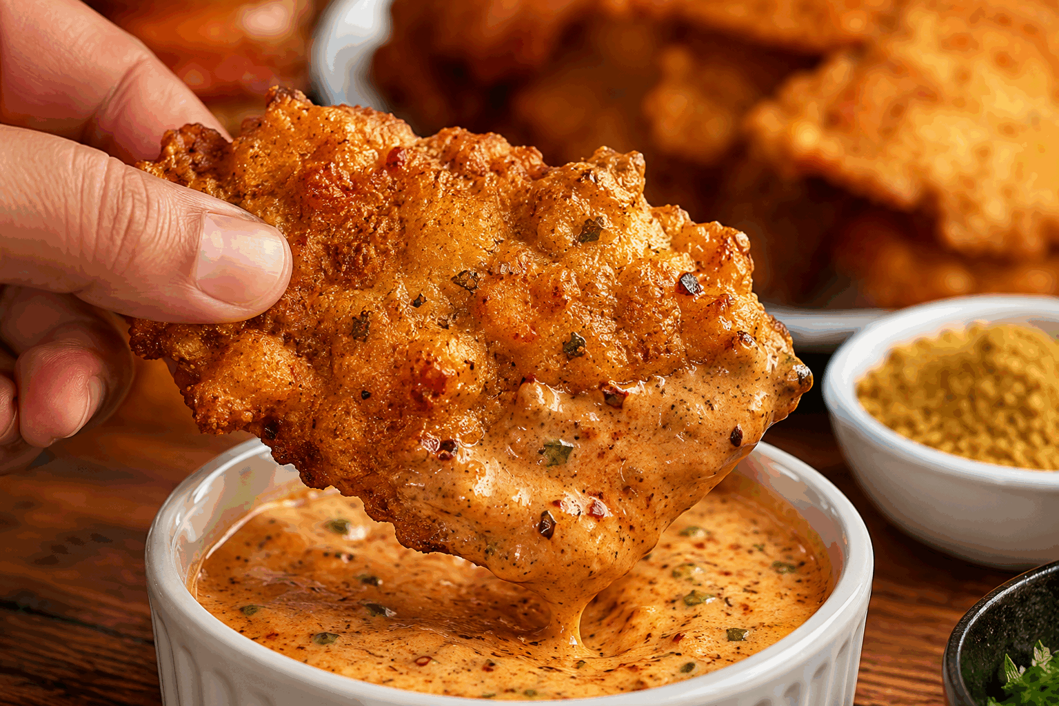 Poulet croustillant sans friture en 5 minutes, la recette qui va tout changer 🔥 Description Découvrez un poulet délicieusement croustillant, préparé sans friture et en un temps record. Cette recette rapide et saine permet d’obtenir une peau dorée et croustillante tout en conservant une chair moelleuse, idéale pour un repas express du quotidien. Parfaite pour les soirs pressés ou quand on souhaite cuisiner léger sans renoncer au goût. Informations Temps de préparation : 5 minutes Temps de cuisson : 20 minutes Nombre de portions : 4 Difficulté : Facile Ingrédients Pour le poulet croustillant 4 cuisses de poulet avec peau (environ 800 g) 2 cuillères à soupe de farine de maïs (maïzena) 1 cuillère à café de paprika doux 1/2 cuillère à café de piment doux (optionnel) 1 cuillère à café d’ail en poudre 1 cuillère à café d’oignon en poudre Sel fin, au goût Poivre noir moulu, au goût 2 cuillères à soupe d’huile d’olive Préparation Préchauffe le four à 220°C (chaleur tournante de préférence) pour bien chauffer et permettre le croustillant. Dans un bol, mélange la farine de maïs, le paprika, le piment doux, l’ail en poudre, l’oignon en poudre, le sel et le poivre. Sèche les cuisses de poulet avec du papier absorbant pour éliminer l’humidité, cela aide la peau à devenir croustillante. Enduis les cuisses uniformément du mélange d’épices et de farine de maïs en veillant à bien couvrir la peau. Dépose les cuisses dans un plat allant au four légèrement huilé avec l’huile d’olive, côté peau vers le haut. Enfourne pour 20 minutes sans couvrir, jusqu’à ce que la peau soit bien dorée et croustillante et la chair bien cuite (la température interne doit atteindre 75°C). Si besoin, utilise la fonction grill pendant 2 à 3 minutes à la fin pour accentuer le croustillant, en surveillant bien pour éviter que ça brûle. Astuces Ne pas couvrir le poulet pendant la cuisson pour conserver le croustillant de la peau. La farine de maïs est idéale pour le croustillant, mais si vous n’en avez pas, utilisez de la chapelure fine ou de la poudre de pain. Pour un goût encore plus relevé, ajoutez un peu de thym ou de romarin séché dans le mélange d’épices. Pour vérifier la cuisson sans thermomètre, piquez la chair près de l’os : le jus doit être clair, sans trace de sang. Service Sers ce poulet croustillant accompagné d’une salade fraîche, de légumes rôtis ou de purée de pommes de terre pour un repas complet et rapide. Convient parfaitement pour un déjeuner convivial ou un dîner improvisé, avec une bière fraîche ou un vin blanc léger.